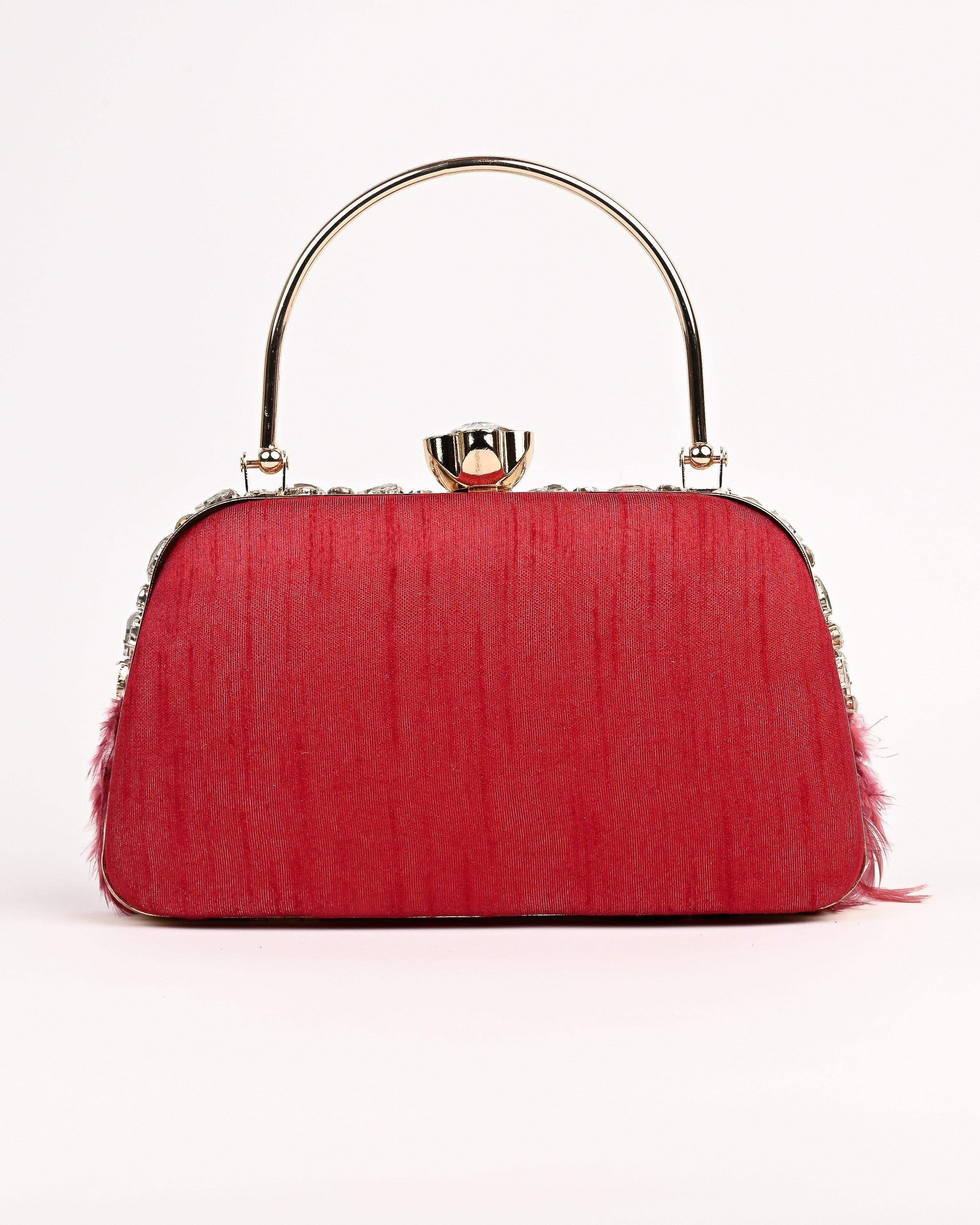Sugarcrush Crystal Bridal Feather Luxury Bag-RED - SUGARCRUSH