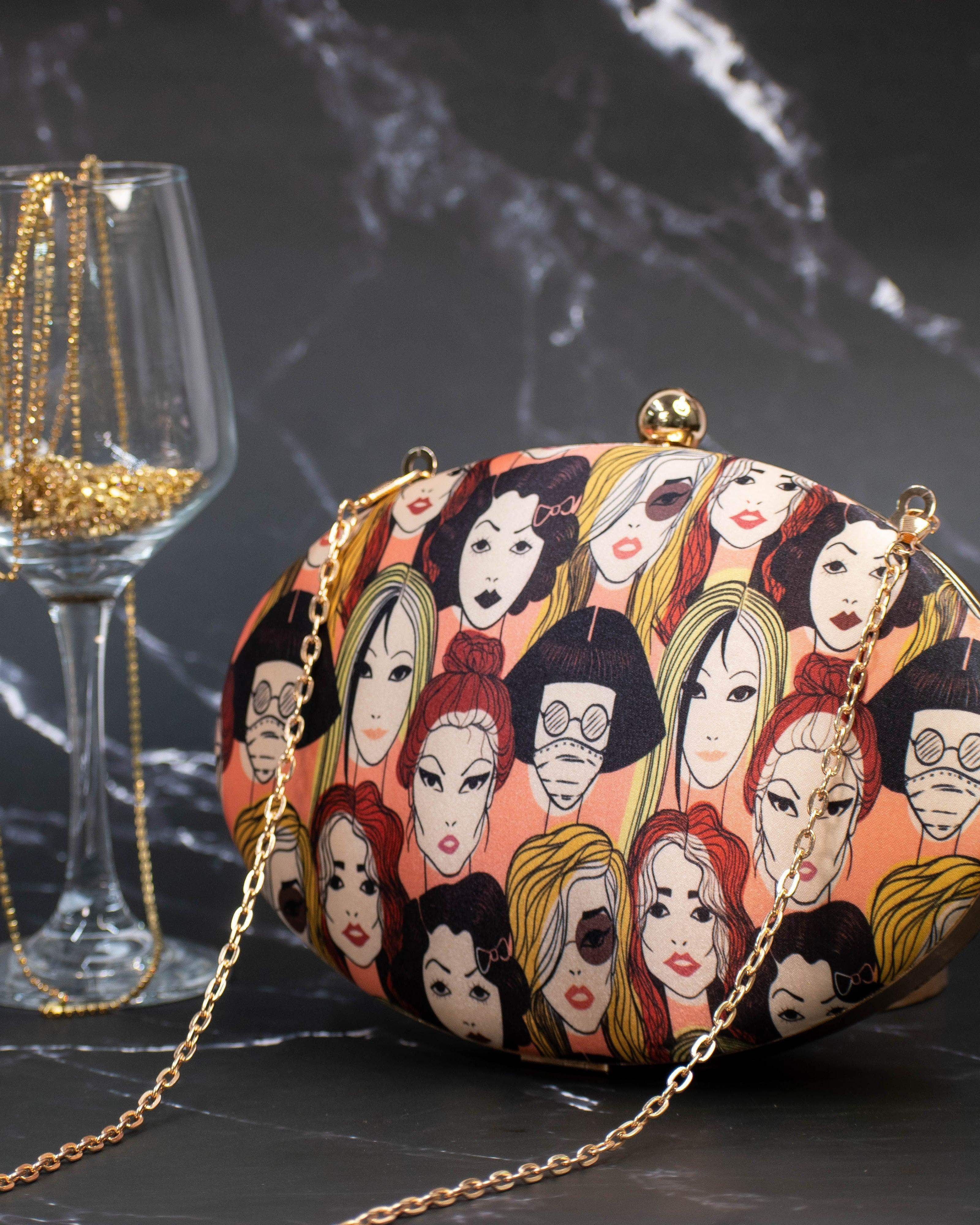 Sugarcrush Faces oval Printed Clutch - SUGARCRUSH