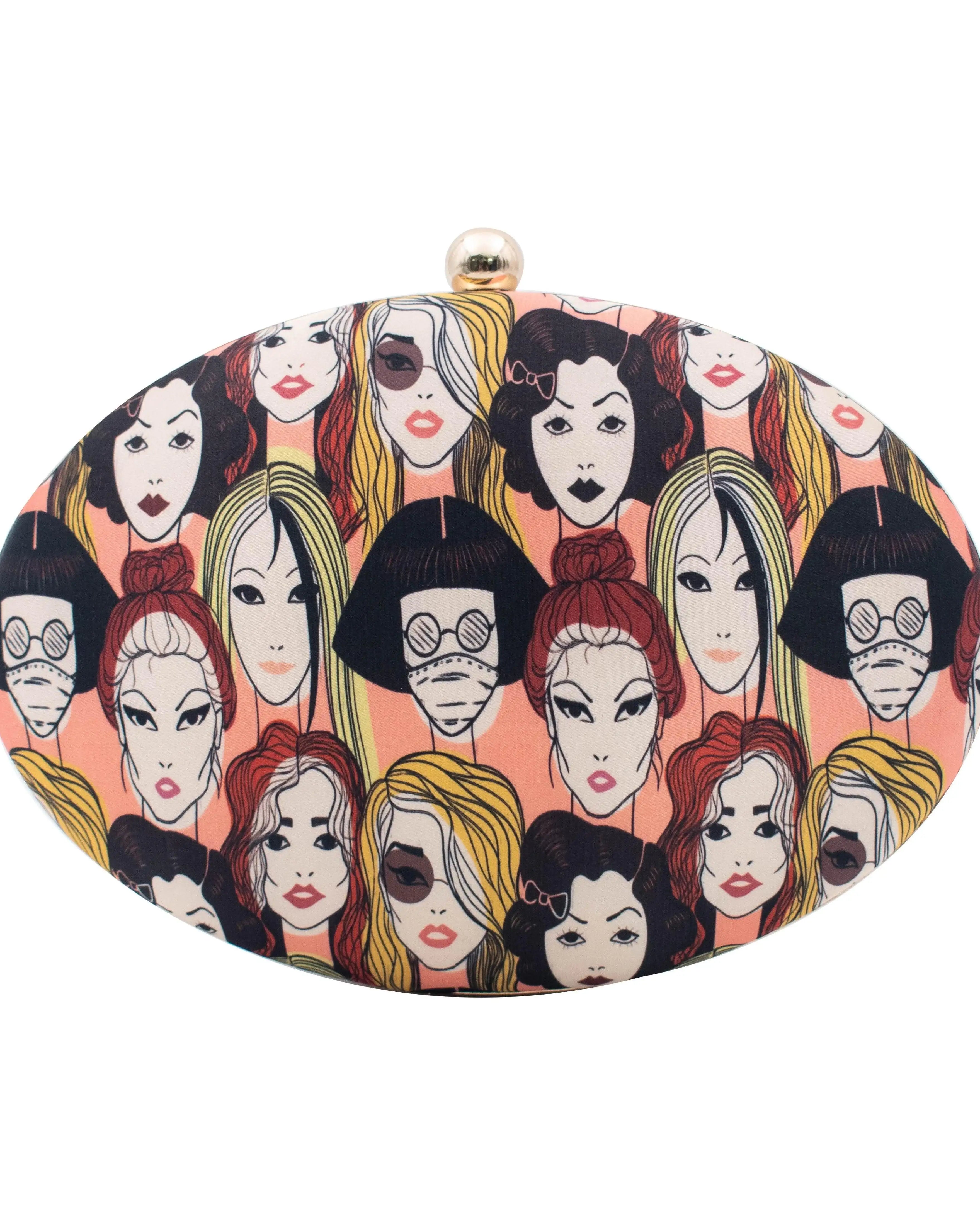 Sugarcrush Faces oval Printed Clutch - SUGARCRUSH