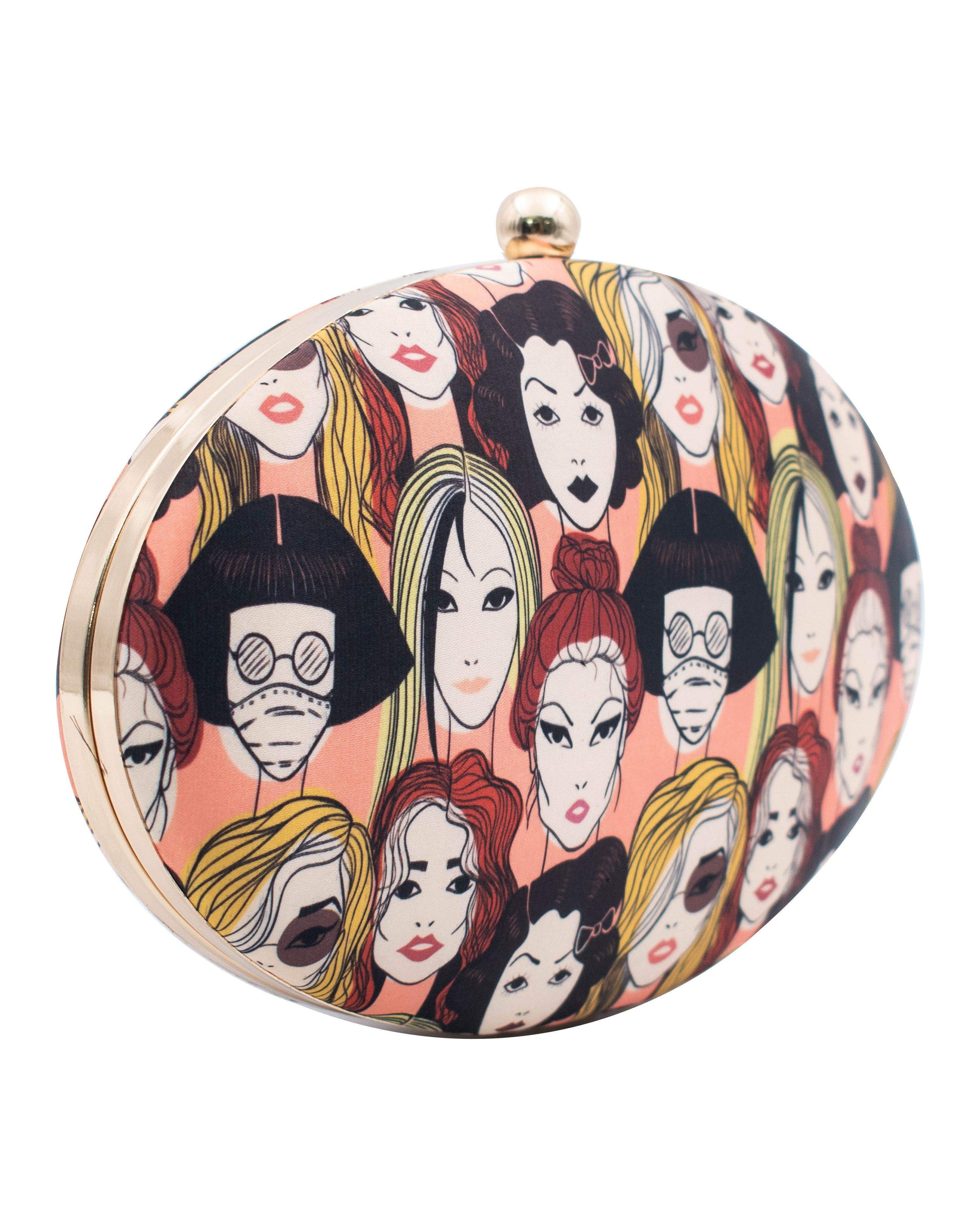 Sugarcrush Faces oval Printed Clutch - SUGARCRUSH