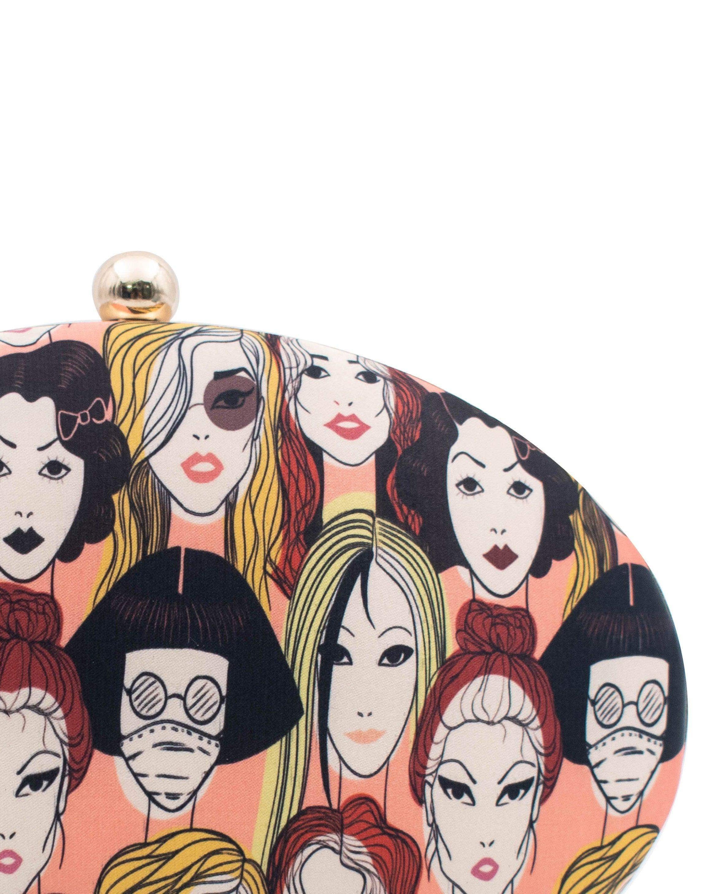 Sugarcrush Faces oval Printed Clutch - SUGARCRUSH