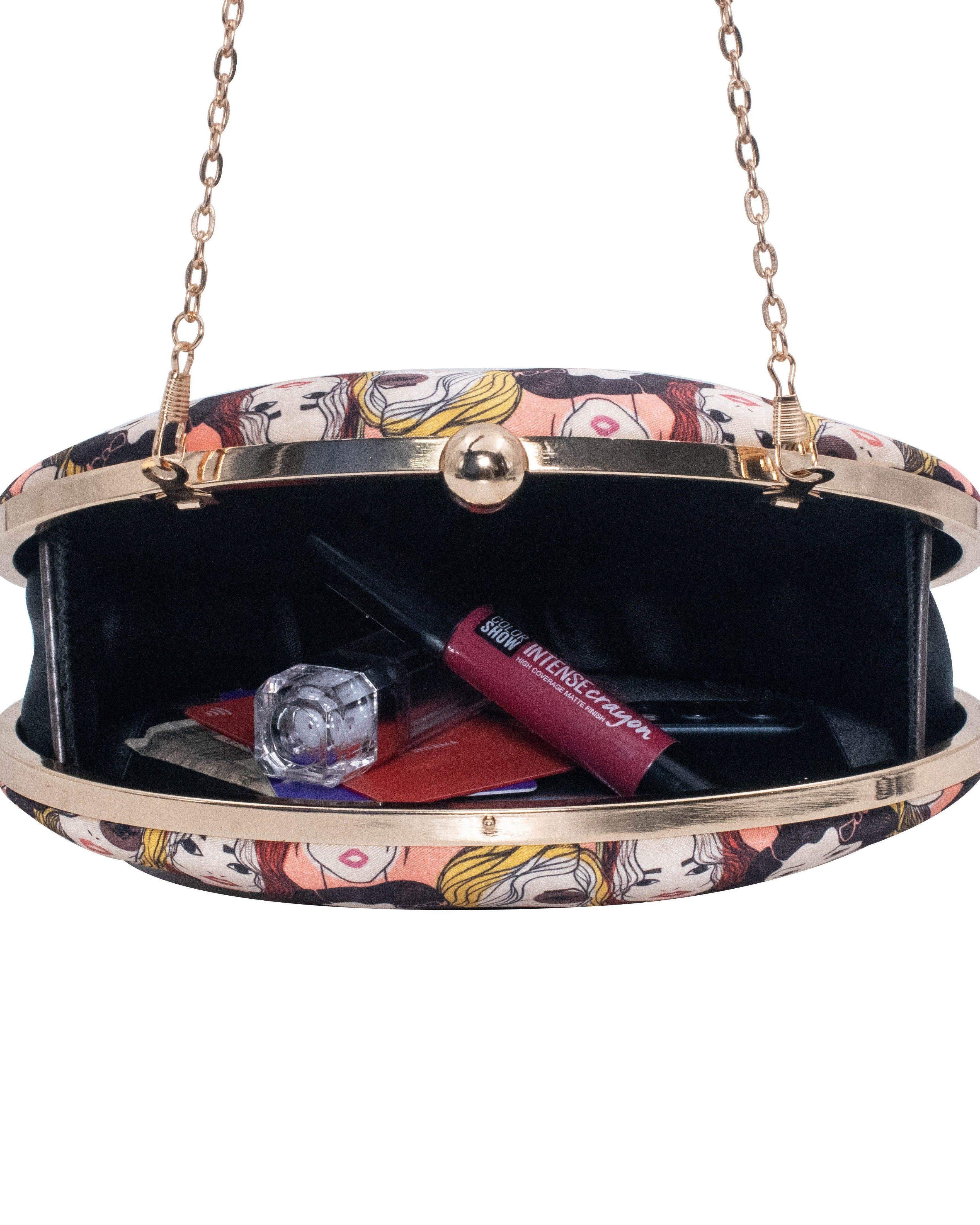 Sugarcrush Faces oval Printed Clutch - SUGARCRUSH
