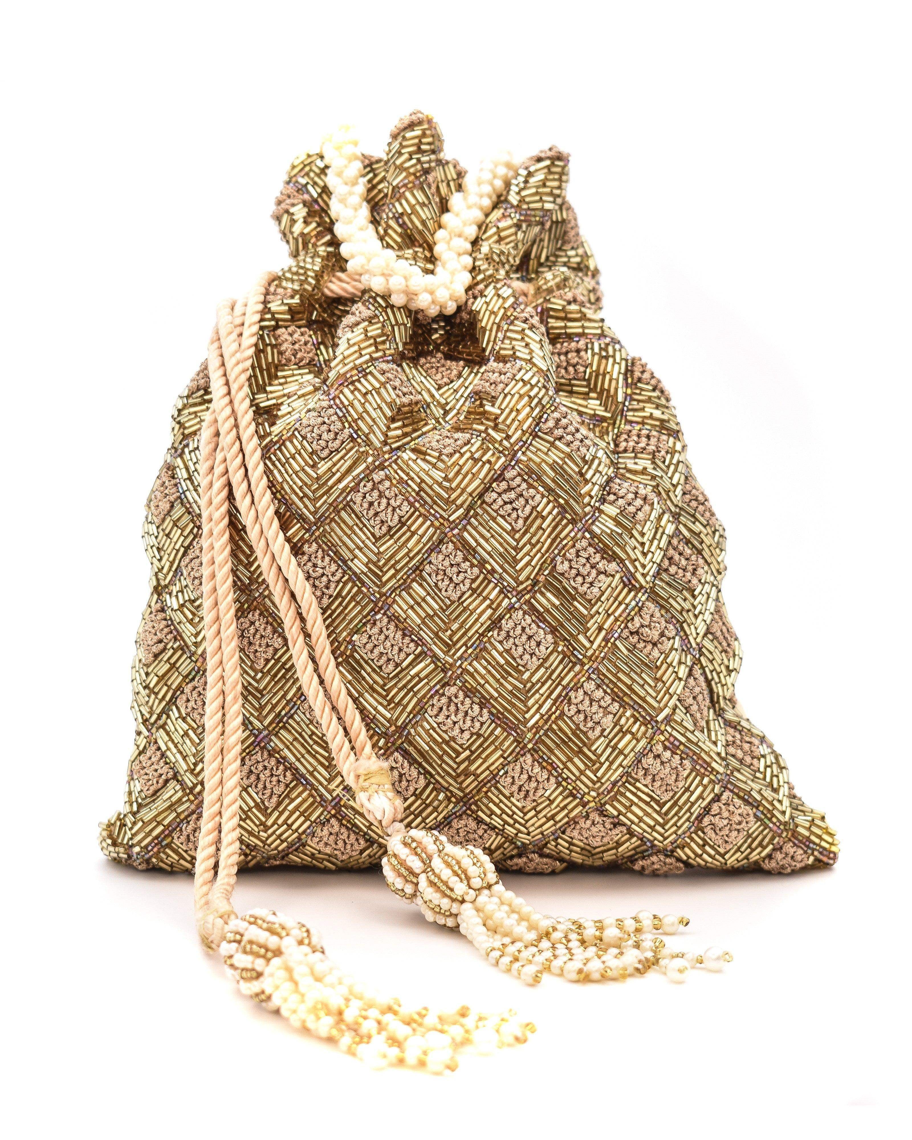 Sugarcrush Gold Luxury Potli Bag With Drawstring Closure - SUGARCRUSH