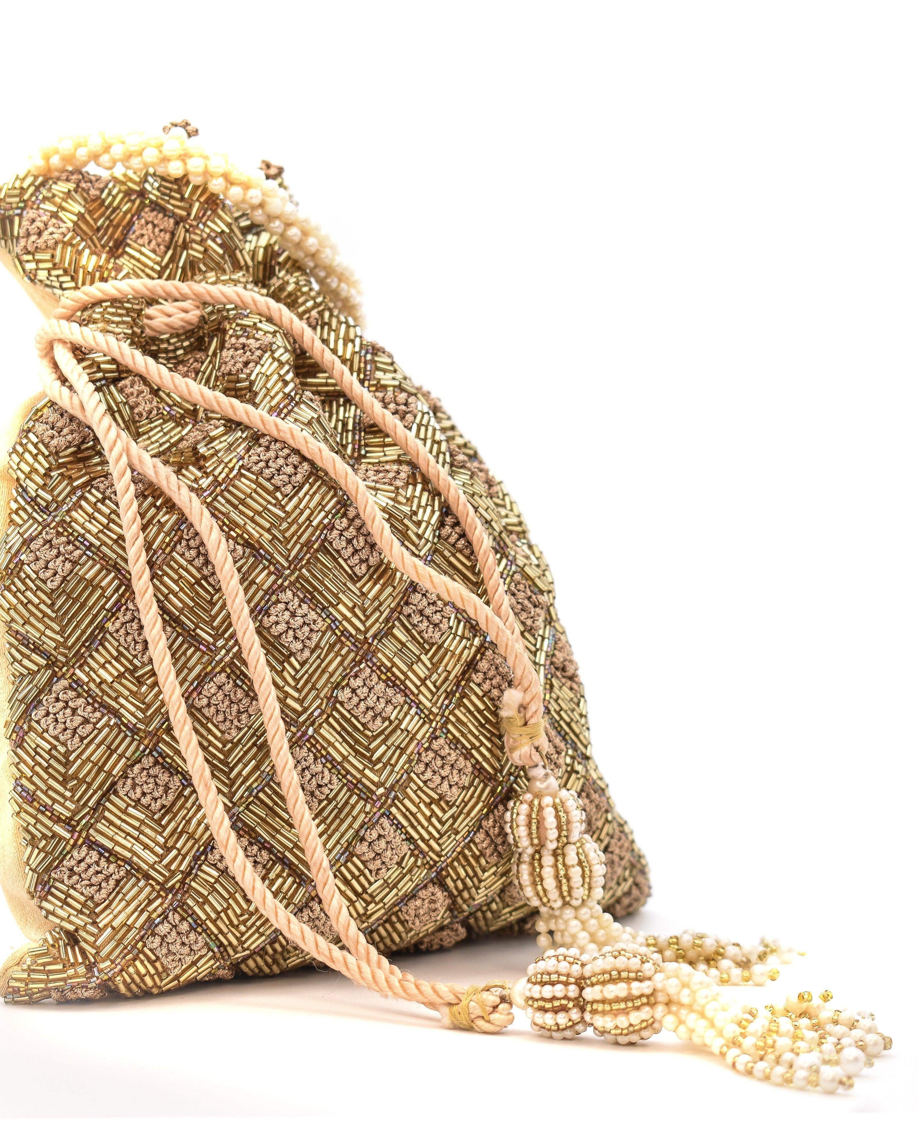 Sugarcrush Gold Luxury Potli Bag With Drawstring Closure - SUGARCRUSH