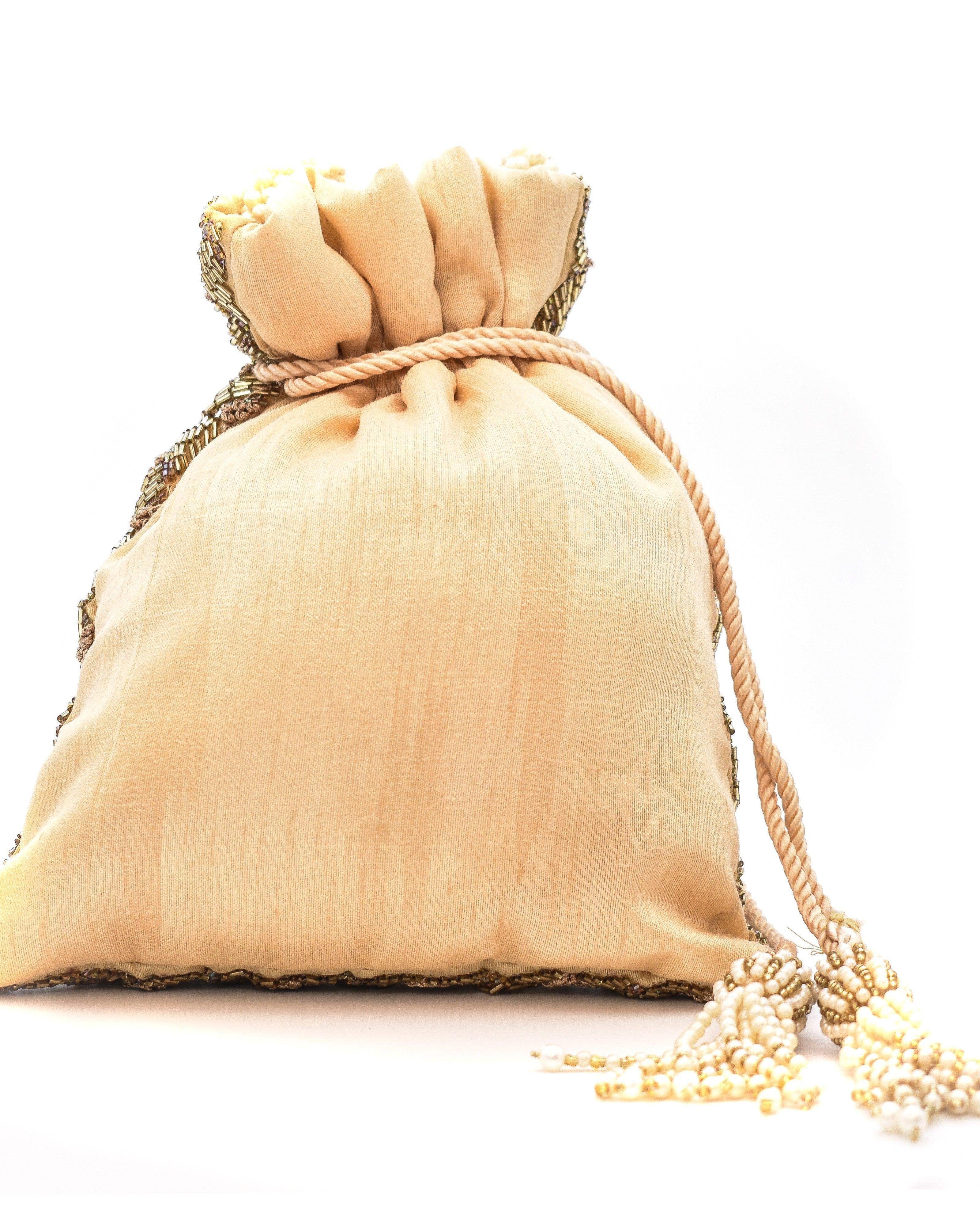 Sugarcrush Gold Luxury Potli Bag With Drawstring Closure - SUGARCRUSH