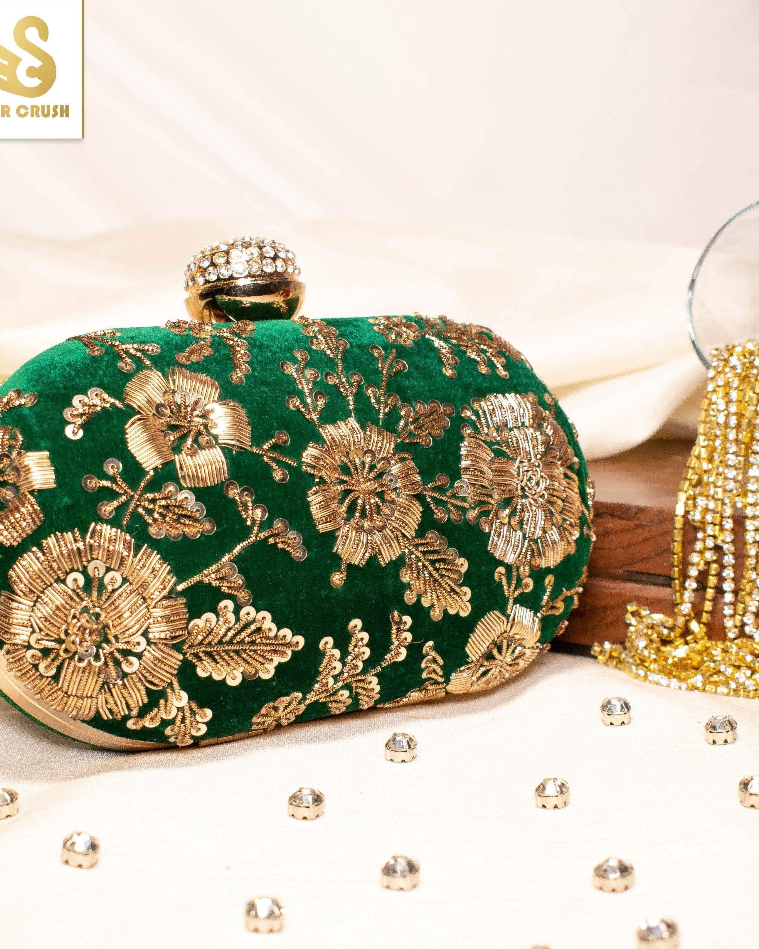 Sugarcrush green embroidered Clutch - SUGARCRUSH