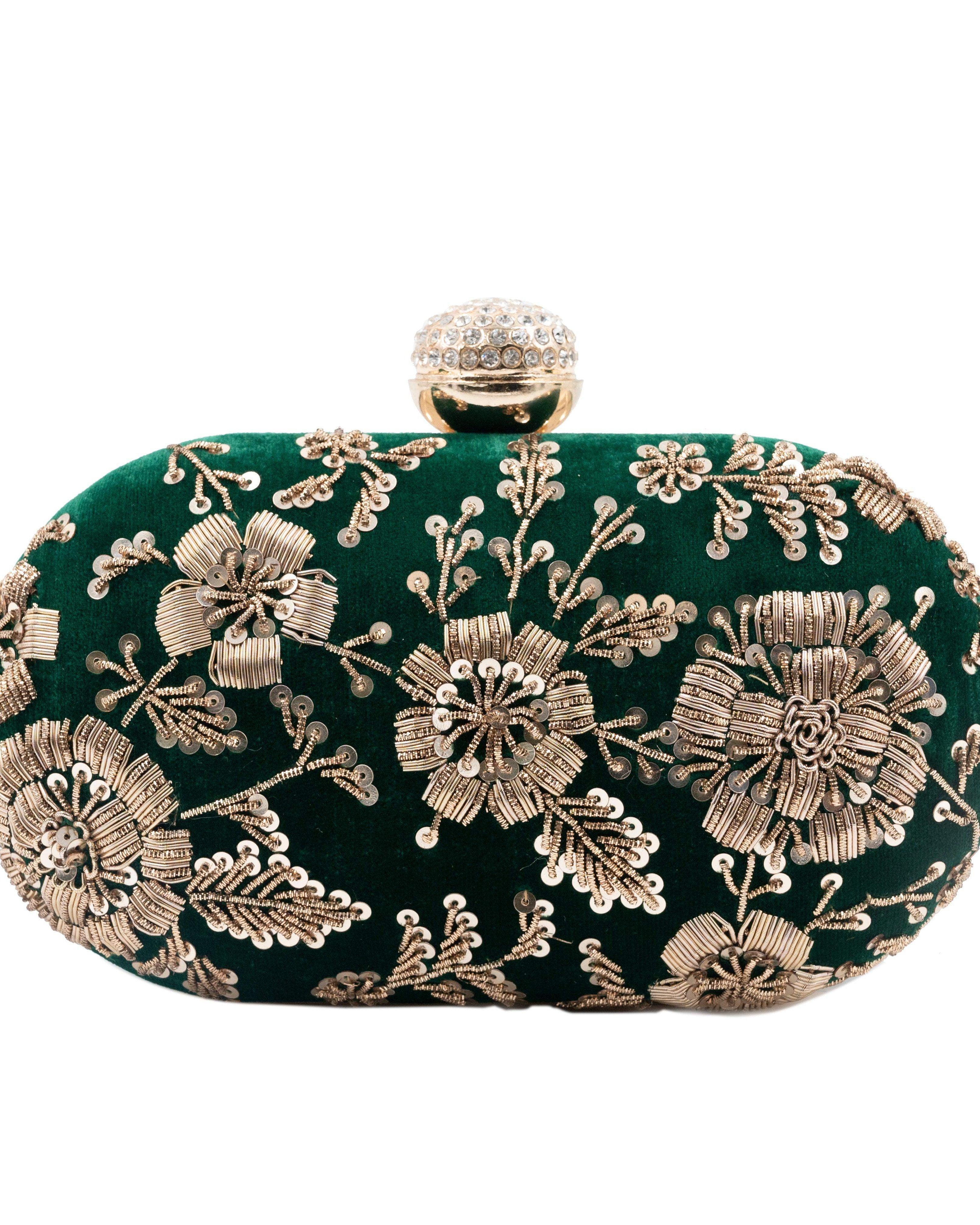 Sugarcrush green embroidered Clutch - SUGARCRUSH