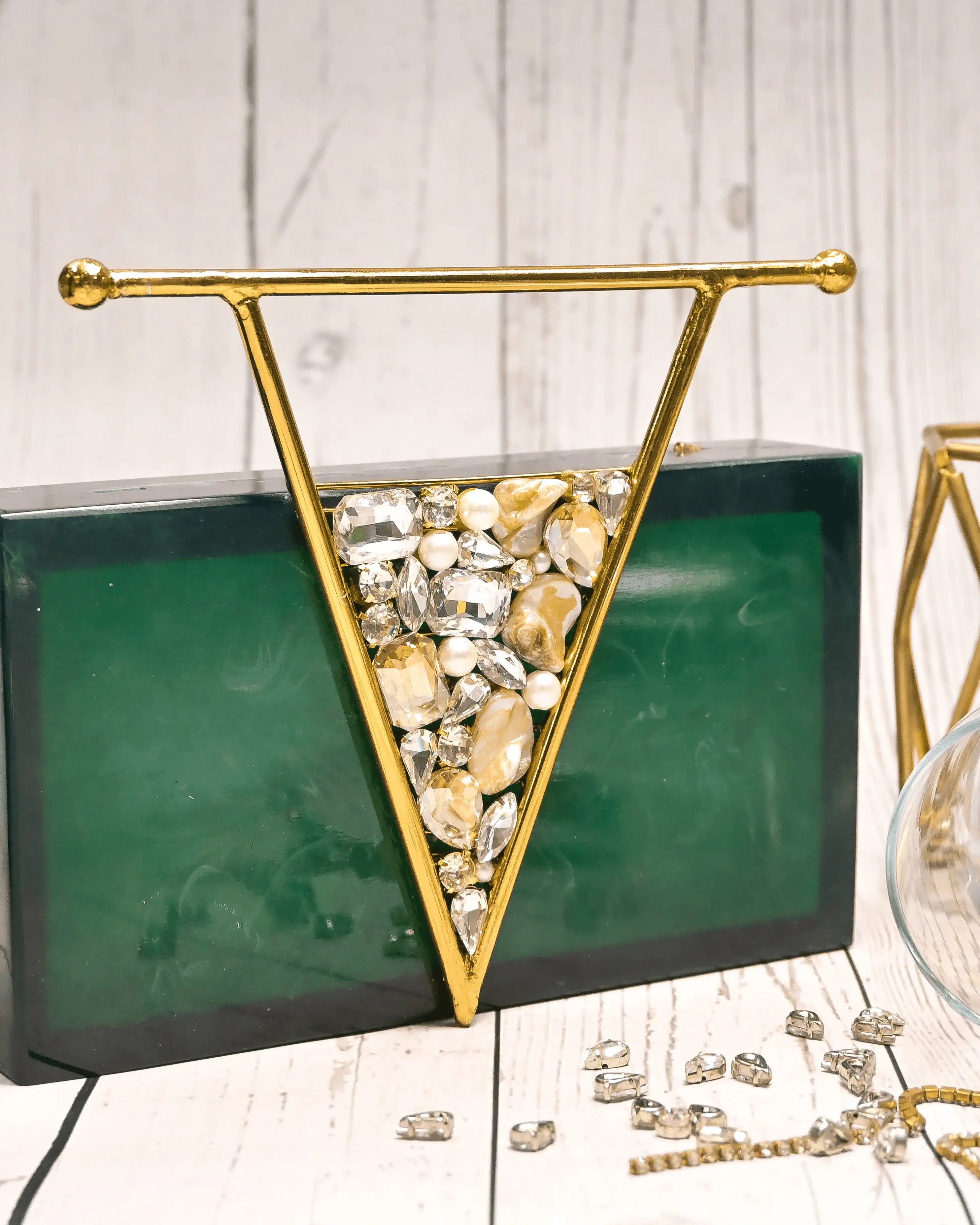 Sugarcrush Green luxury embellished clutch with handle - SUGARCRUSH