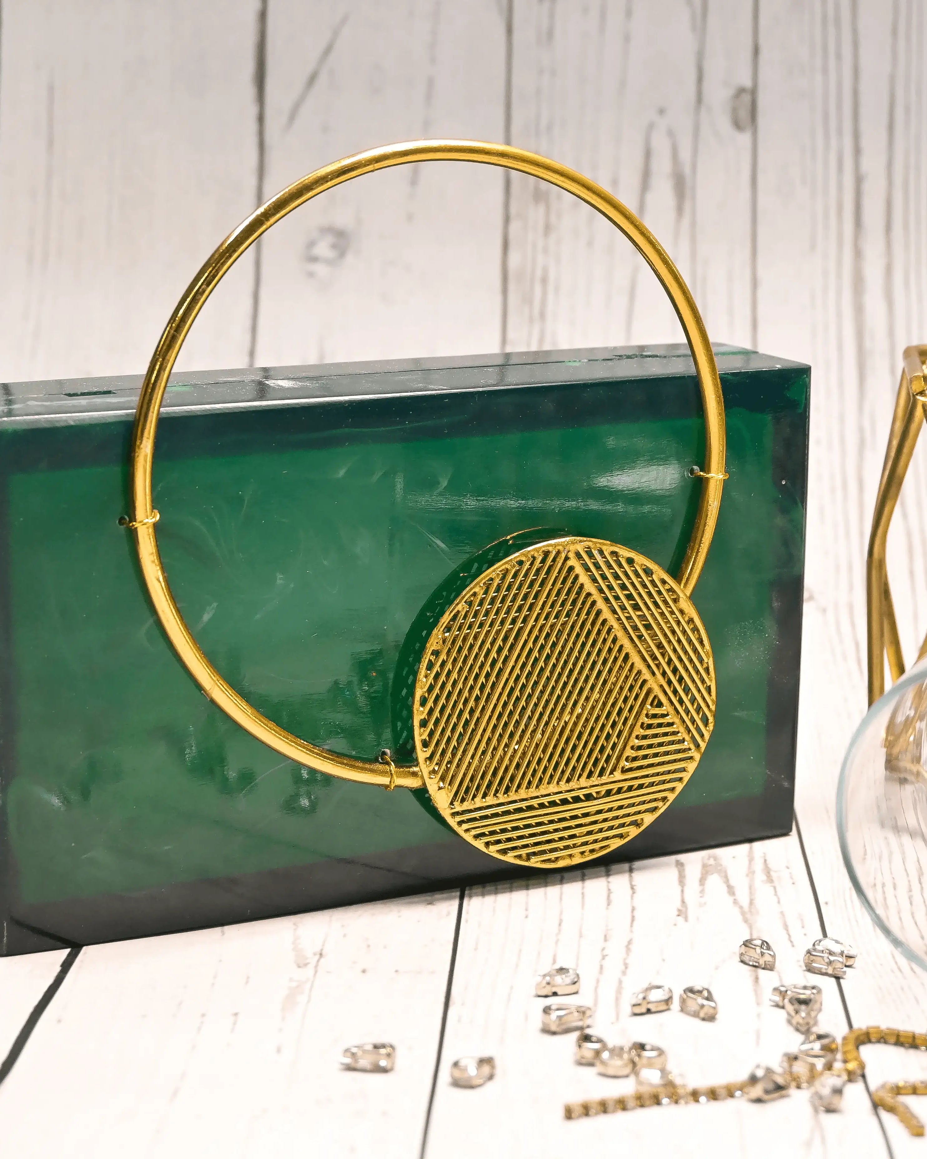 Sugarcrush green luxury embellished clutch with handle - SUGARCRUSH