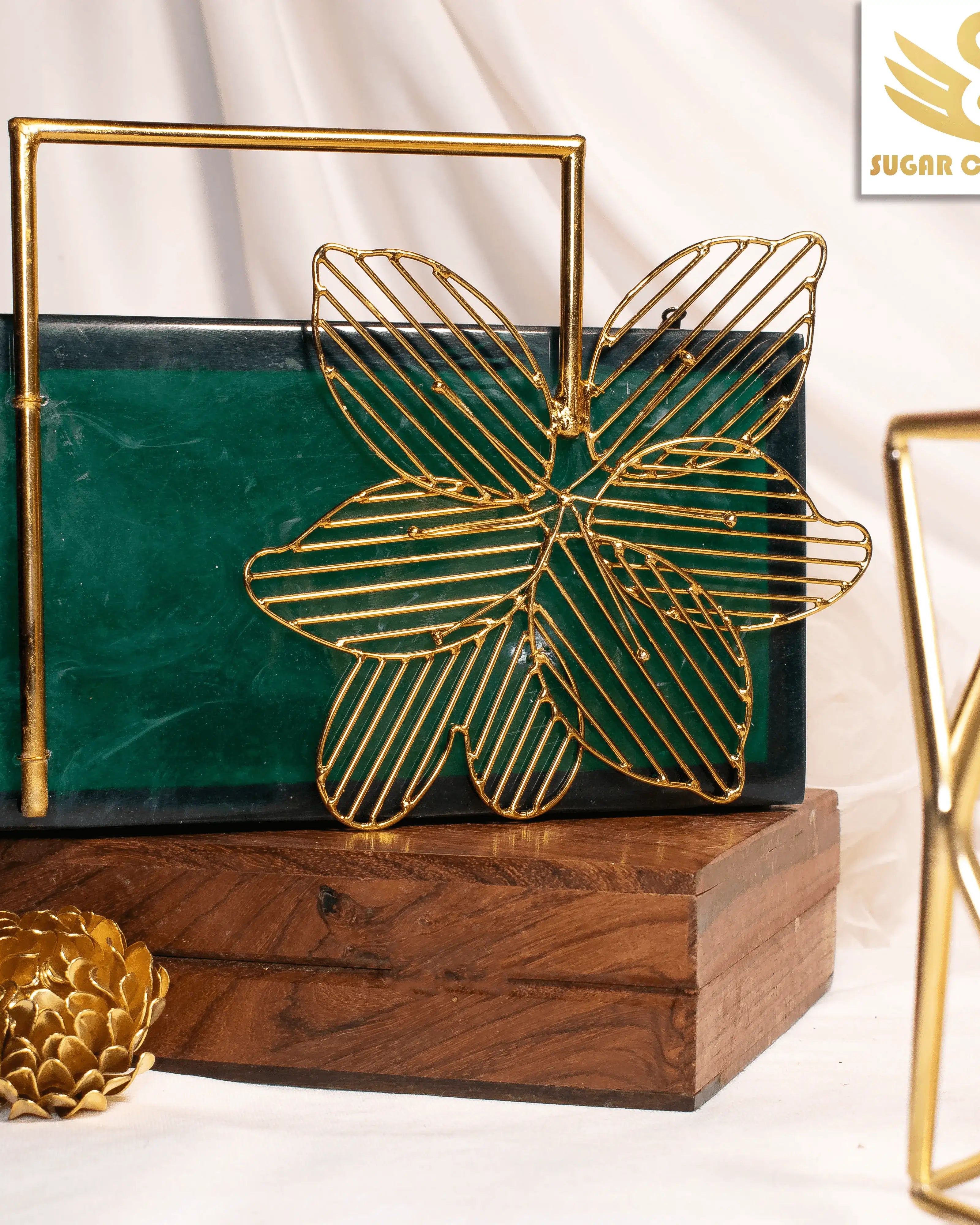 Sugarcrush green luxury embellished clutch with handle - SUGARCRUSH