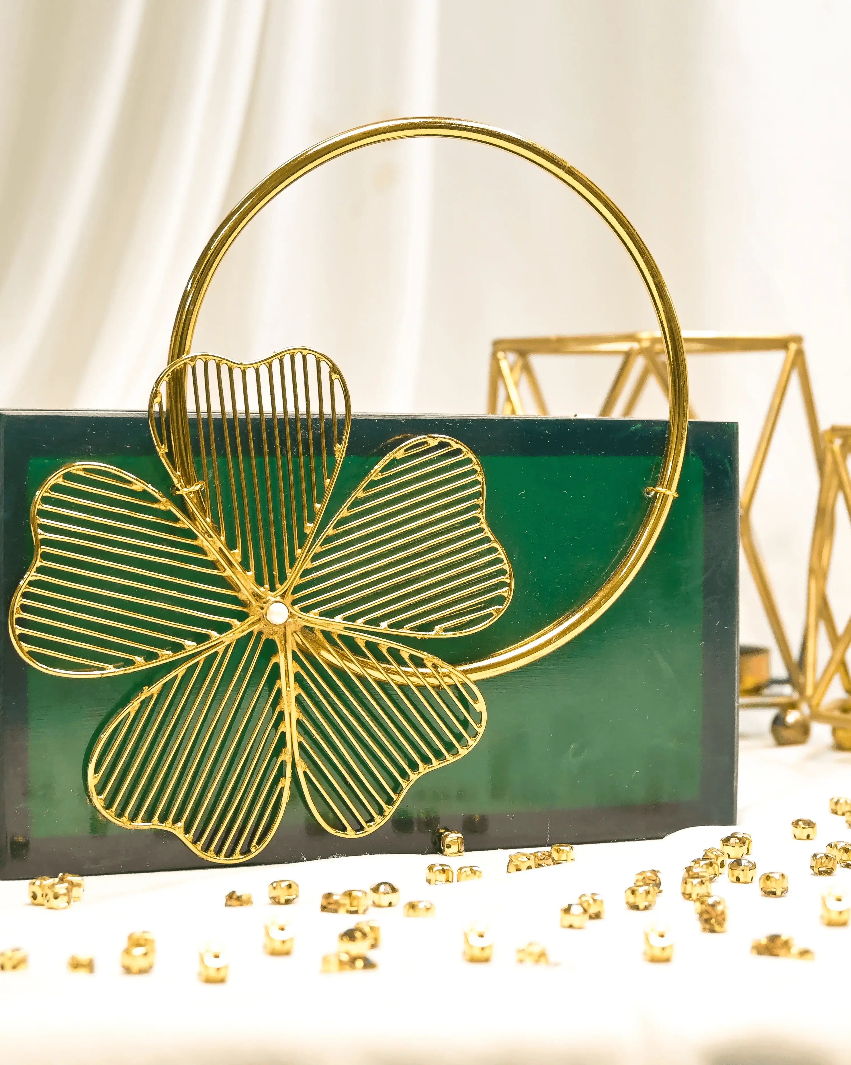 Sugarcrush Green luxury embellished clutch with handle - SUGARCRUSH