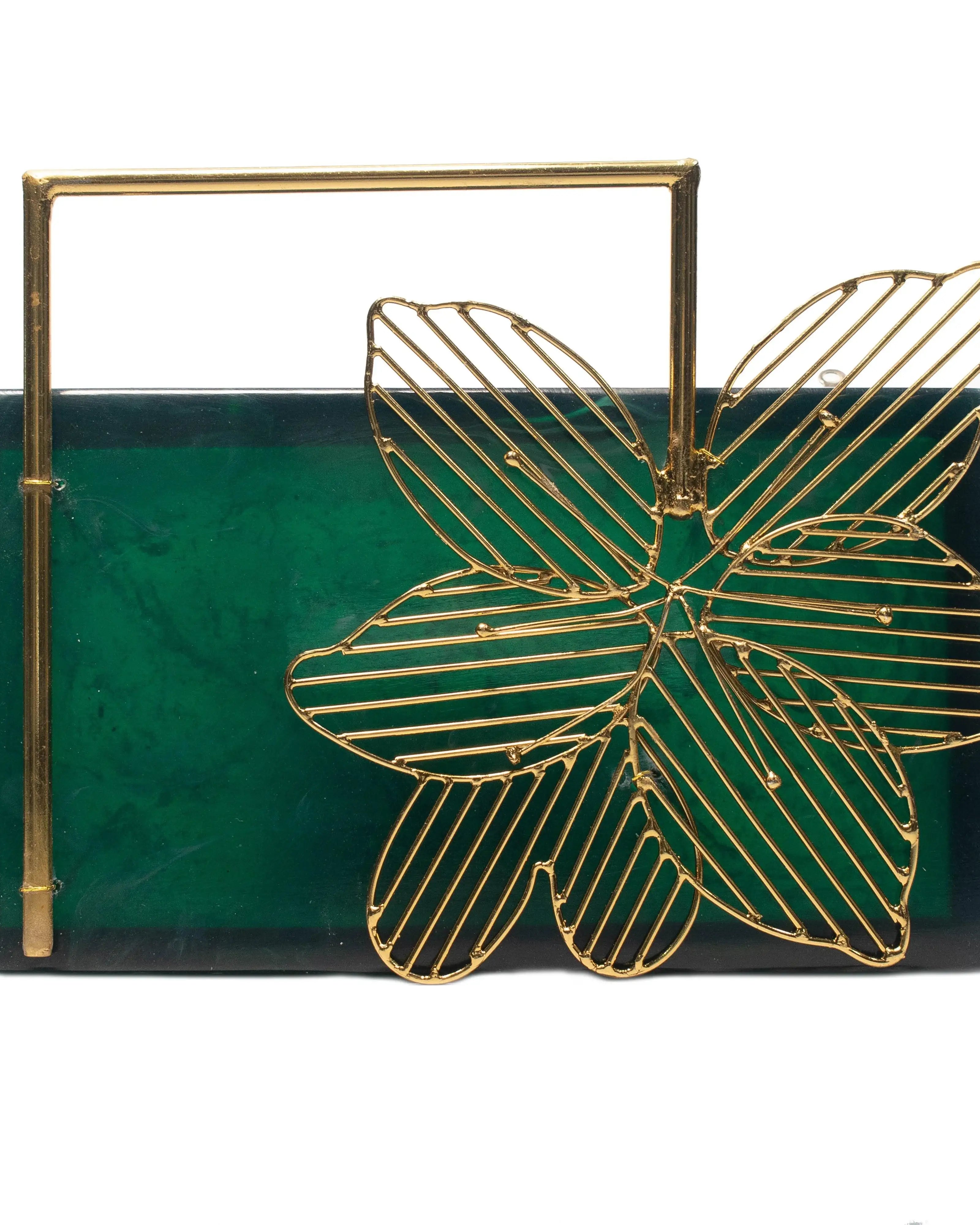 Sugarcrush green luxury embellished clutch with handle - SUGARCRUSH