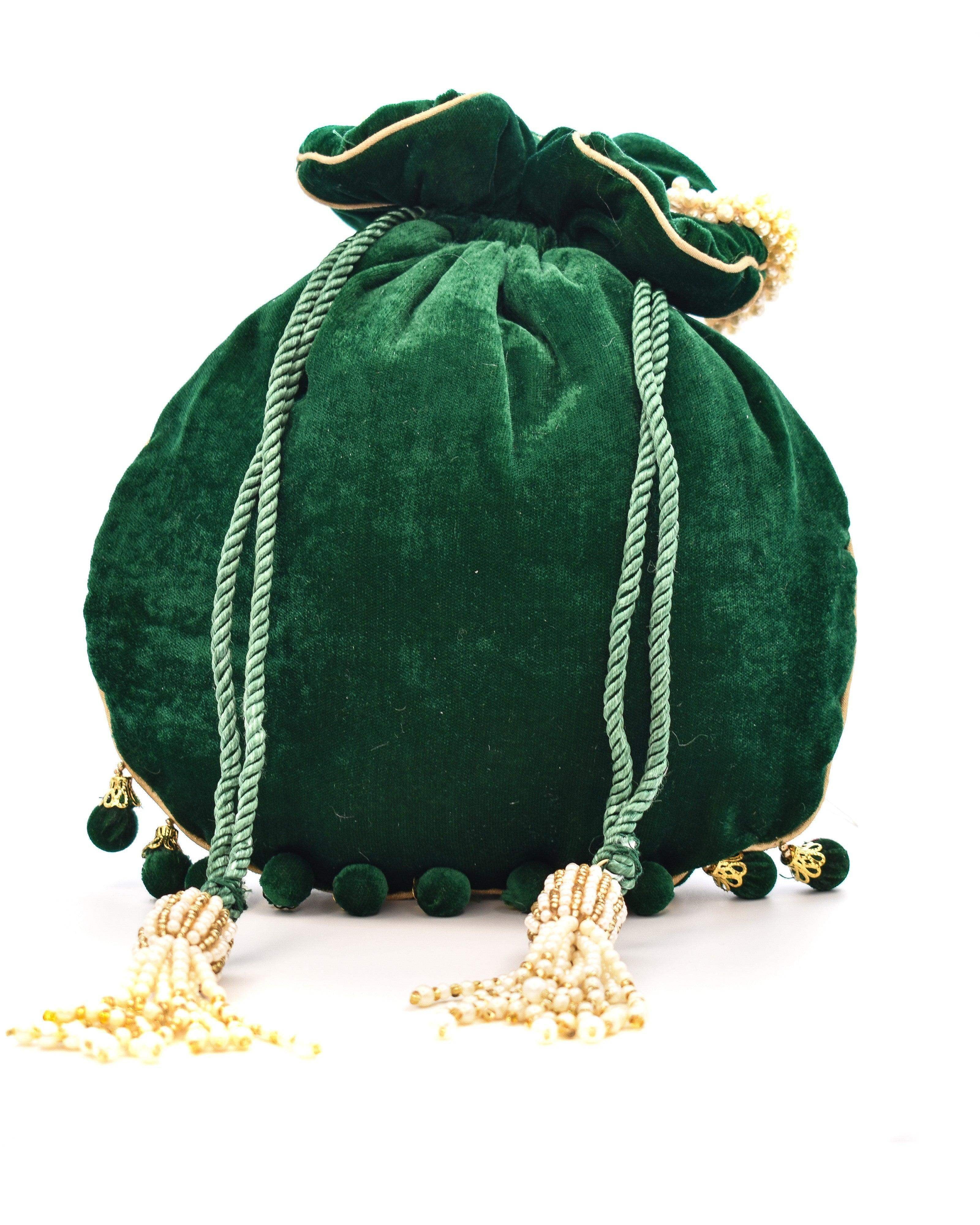 Sugarcrush Green Luxury Potli Bag With Drawstring Closure - SUGARCRUSH