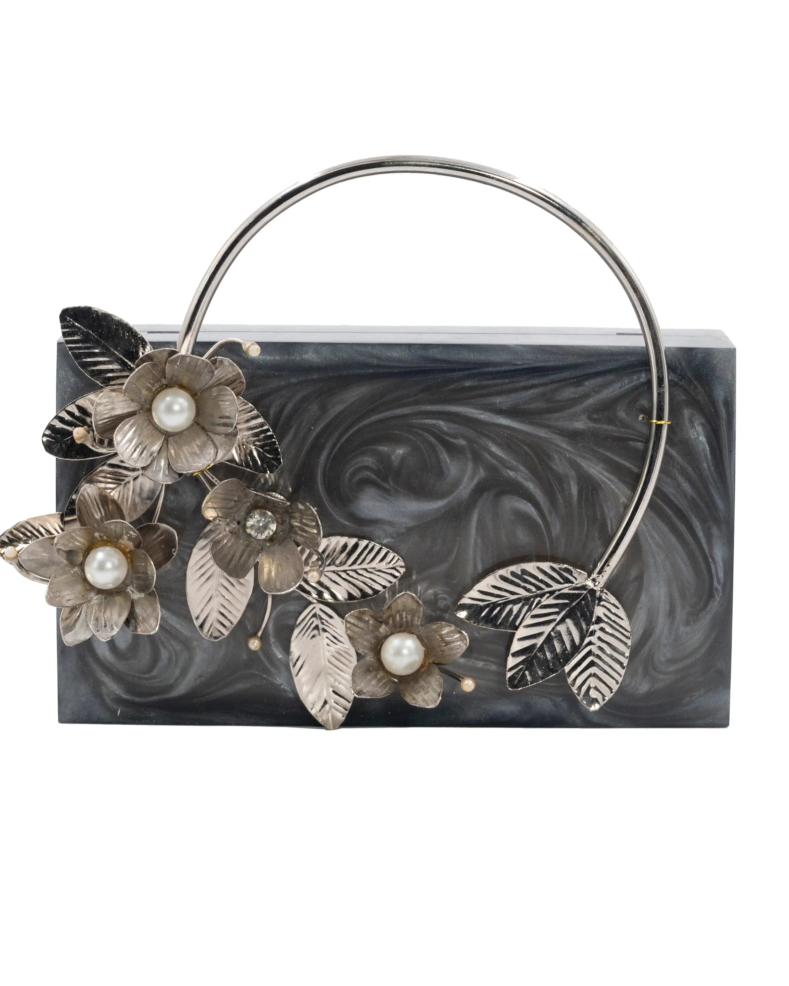 Sugarcrush Grey luxury embellished clutch with handle - SUGARCRUSH