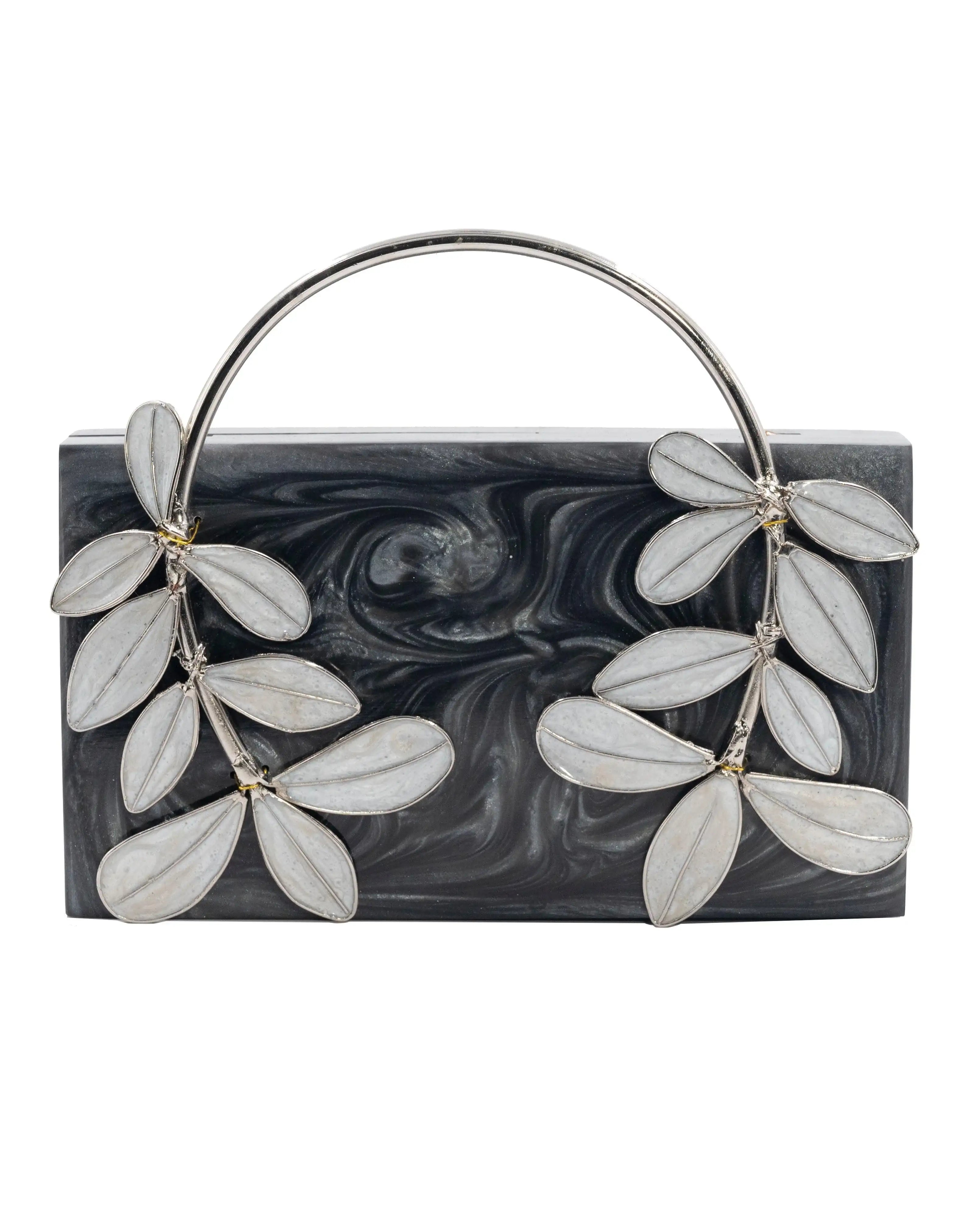 Sugarcrush Grey luxury embellished clutch with pearl handle - SUGARCRUSH