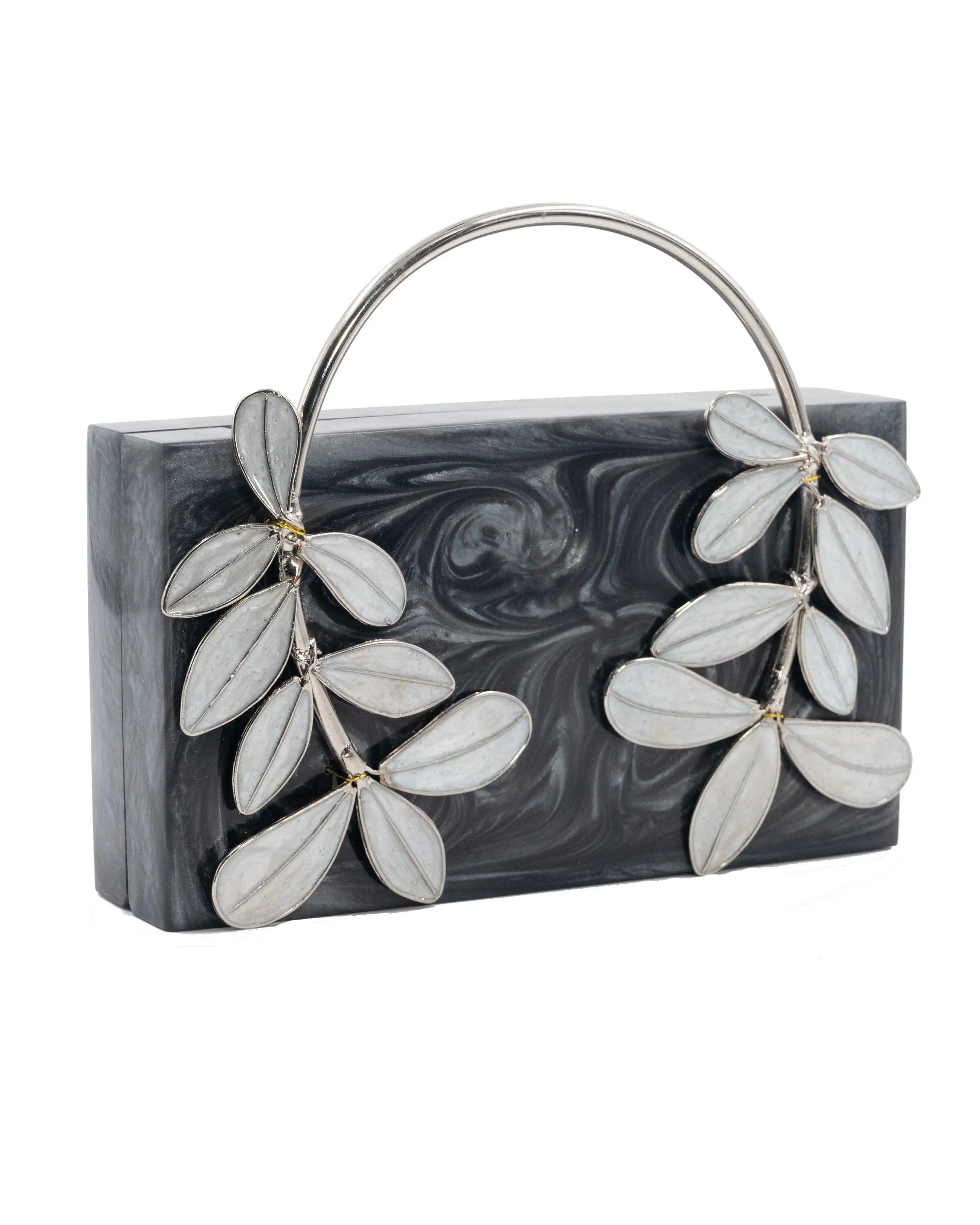 Sugarcrush Grey luxury embellished clutch with pearl handle - SUGARCRUSH