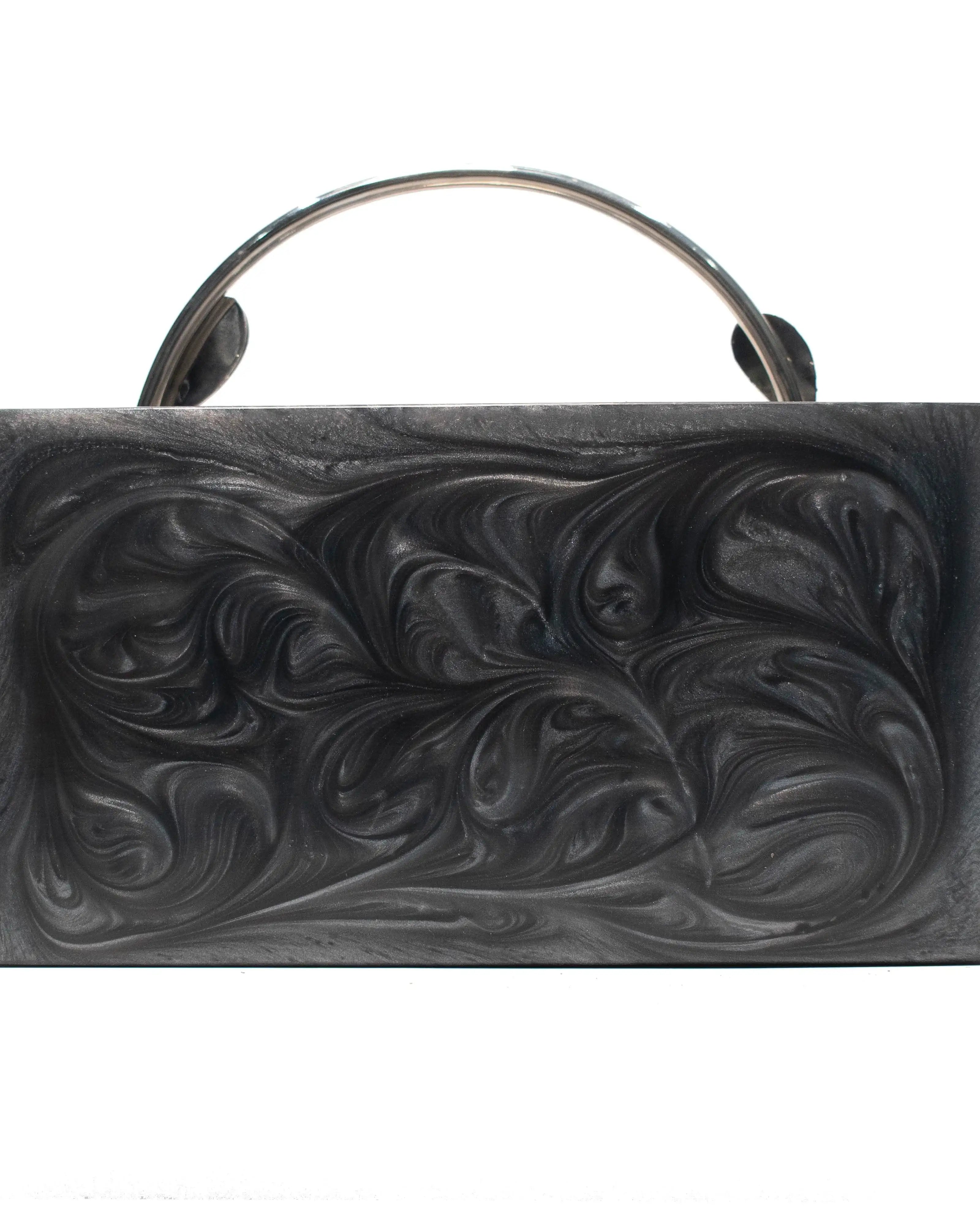 Sugarcrush Grey luxury embellished clutch with pearl handle - SUGARCRUSH