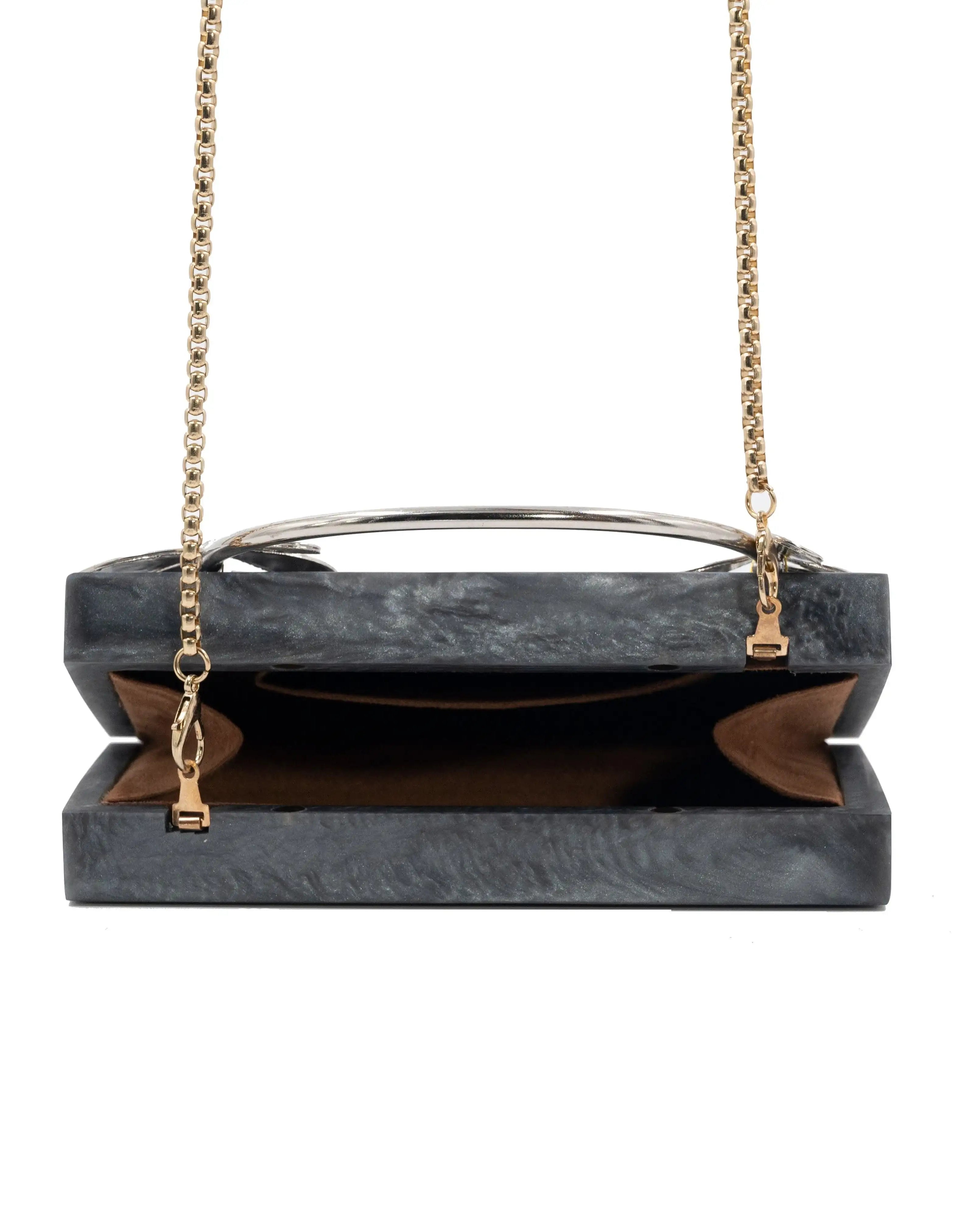 Sugarcrush Grey luxury embellished clutch with pearl handle - SUGARCRUSH