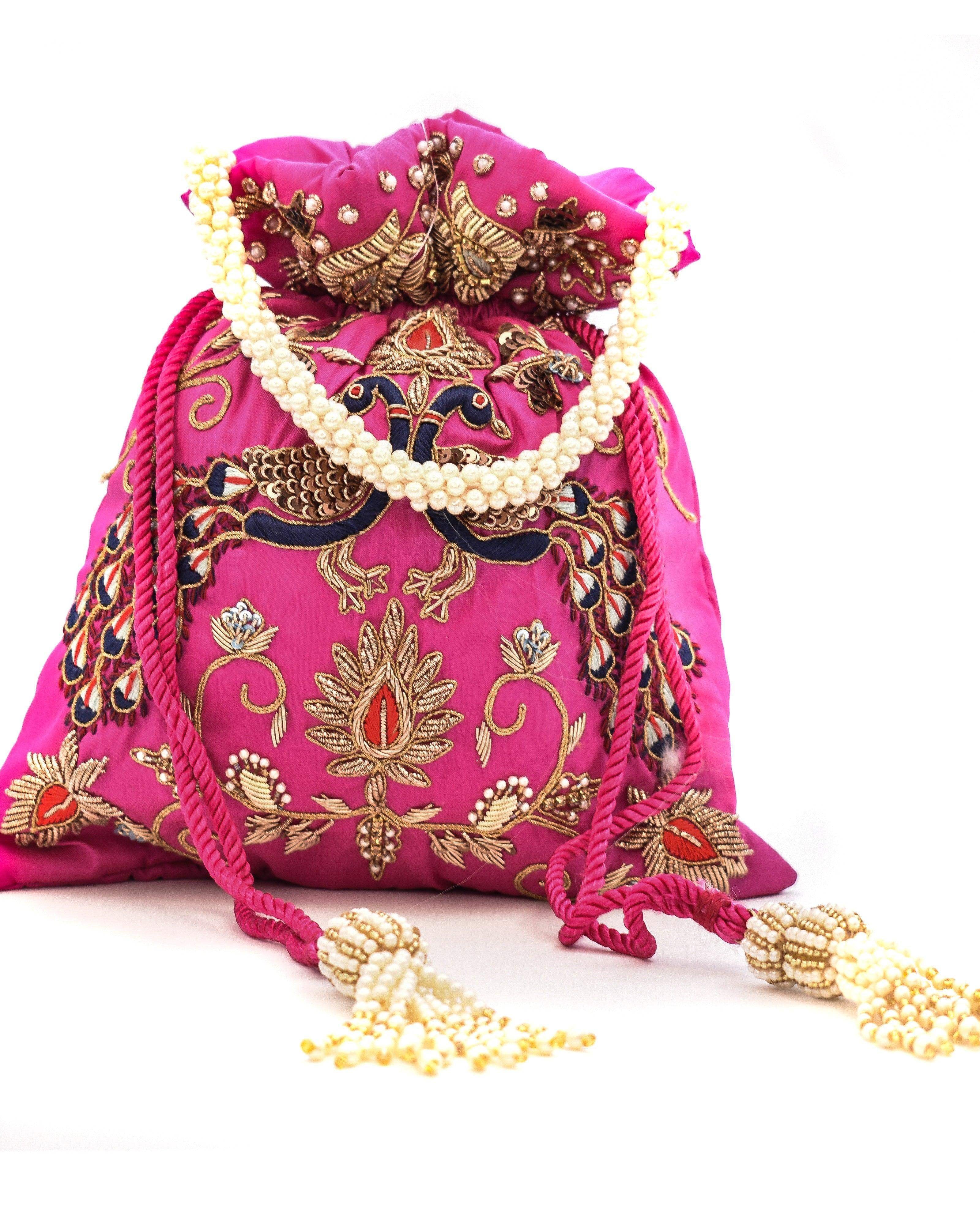 Sugarcrush Magenta Luxury Potli Bag With Drawstring Closure - SUGARCRUSH