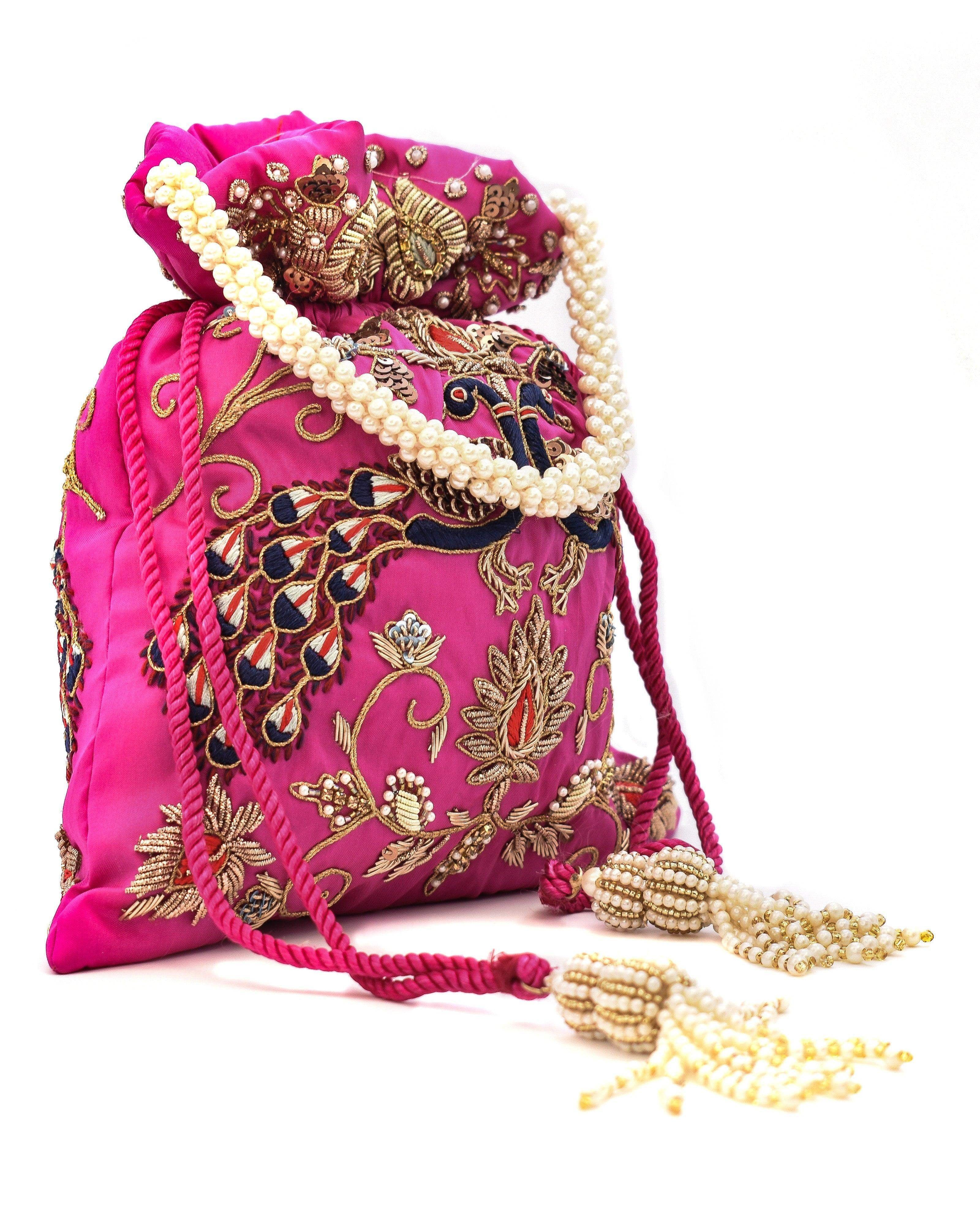 Sugarcrush Magenta Luxury Potli Bag With Drawstring Closure - SUGARCRUSH