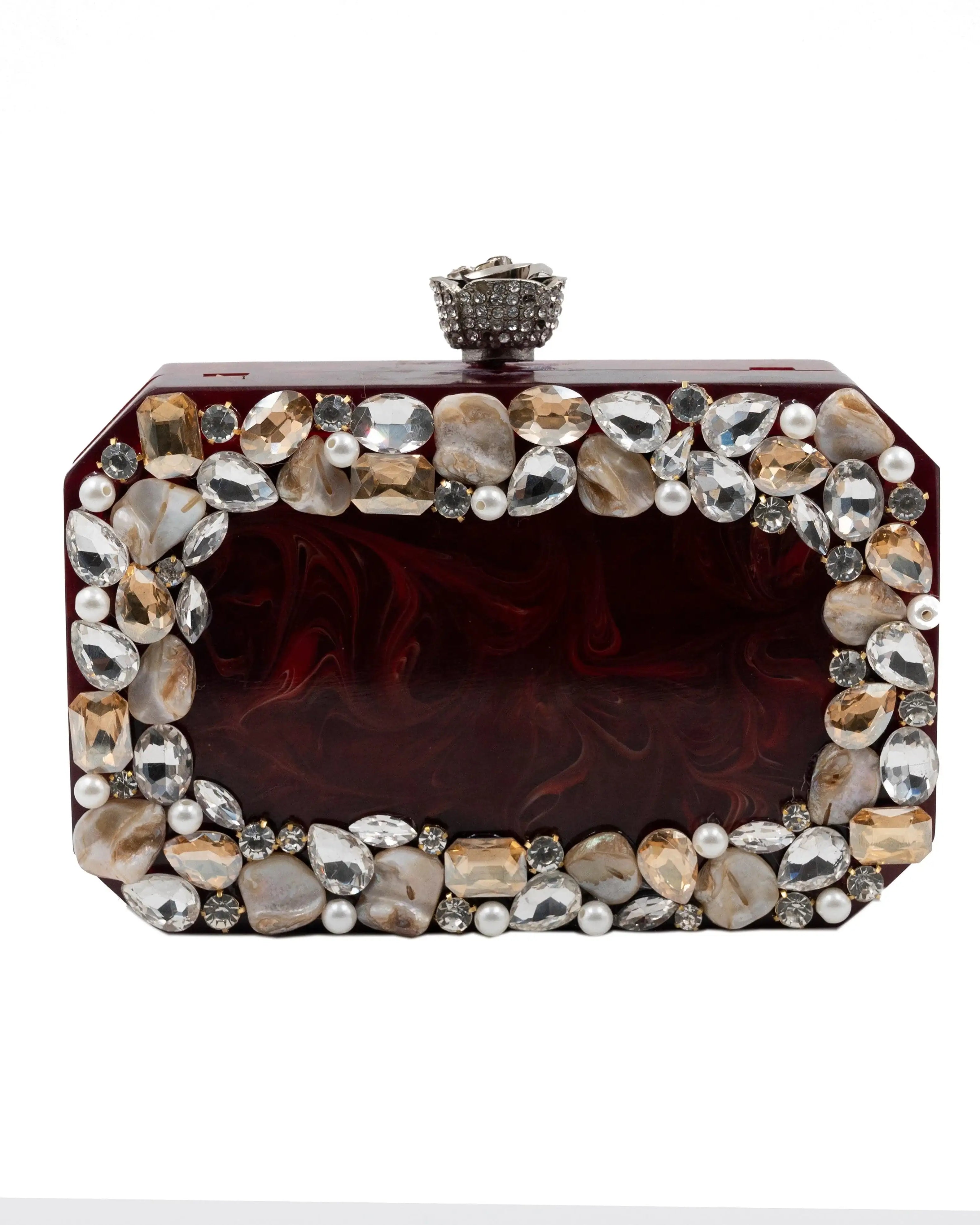 Sugarcrush maroon luxury embellished clutchl - SUGARCRUSH