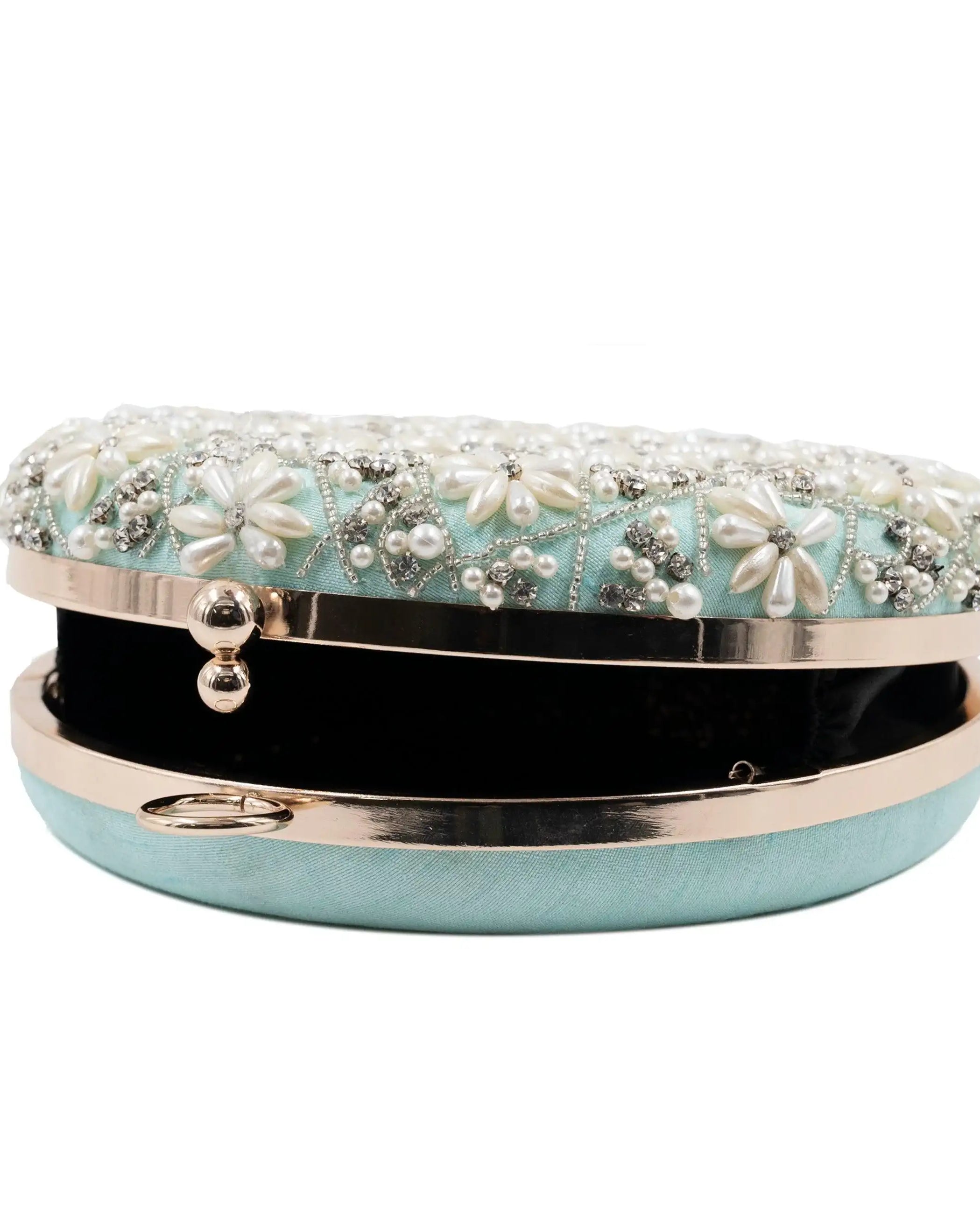 Sugarcrush mint green Pearl embroidered Clutch - SUGARCRUSH