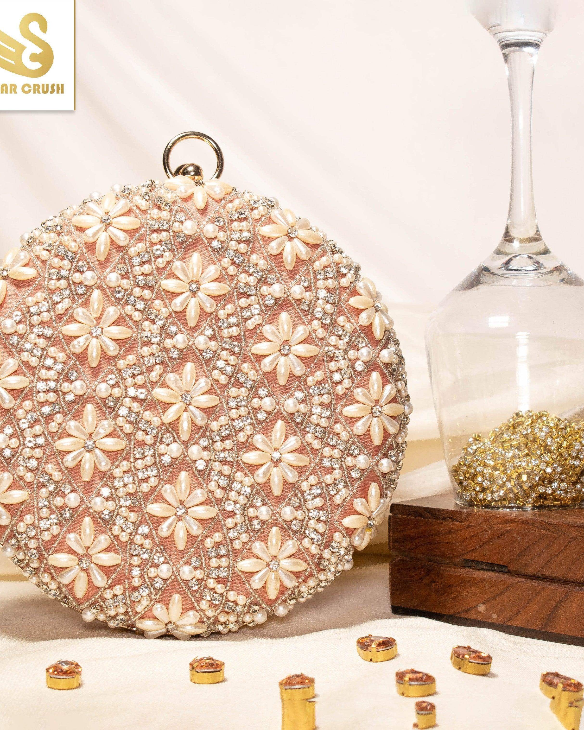 Sugarcrush Peach Pearl embroidered Clutch - SUGARCRUSH