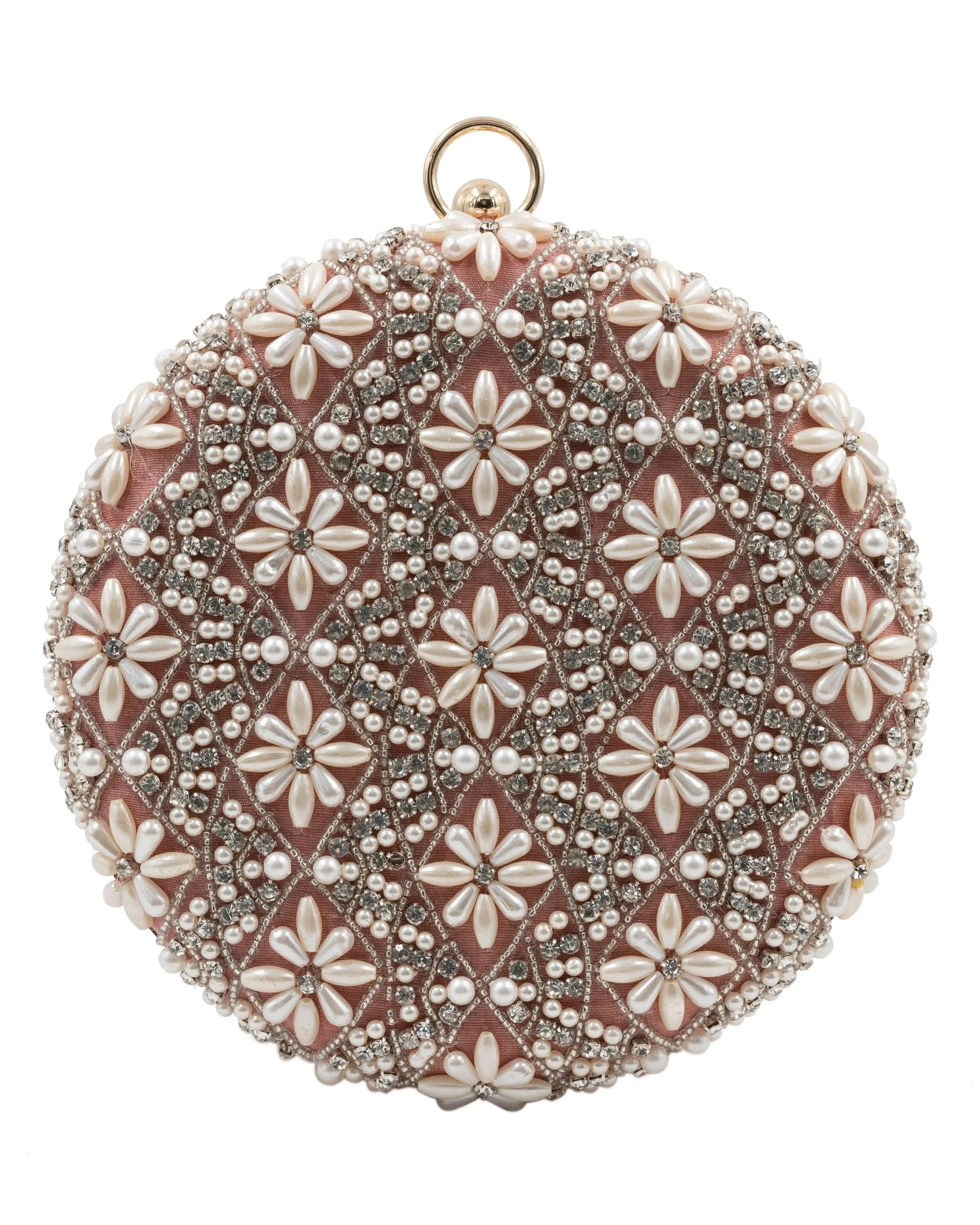 Sugarcrush Peach Pearl embroidered Clutch - SUGARCRUSH