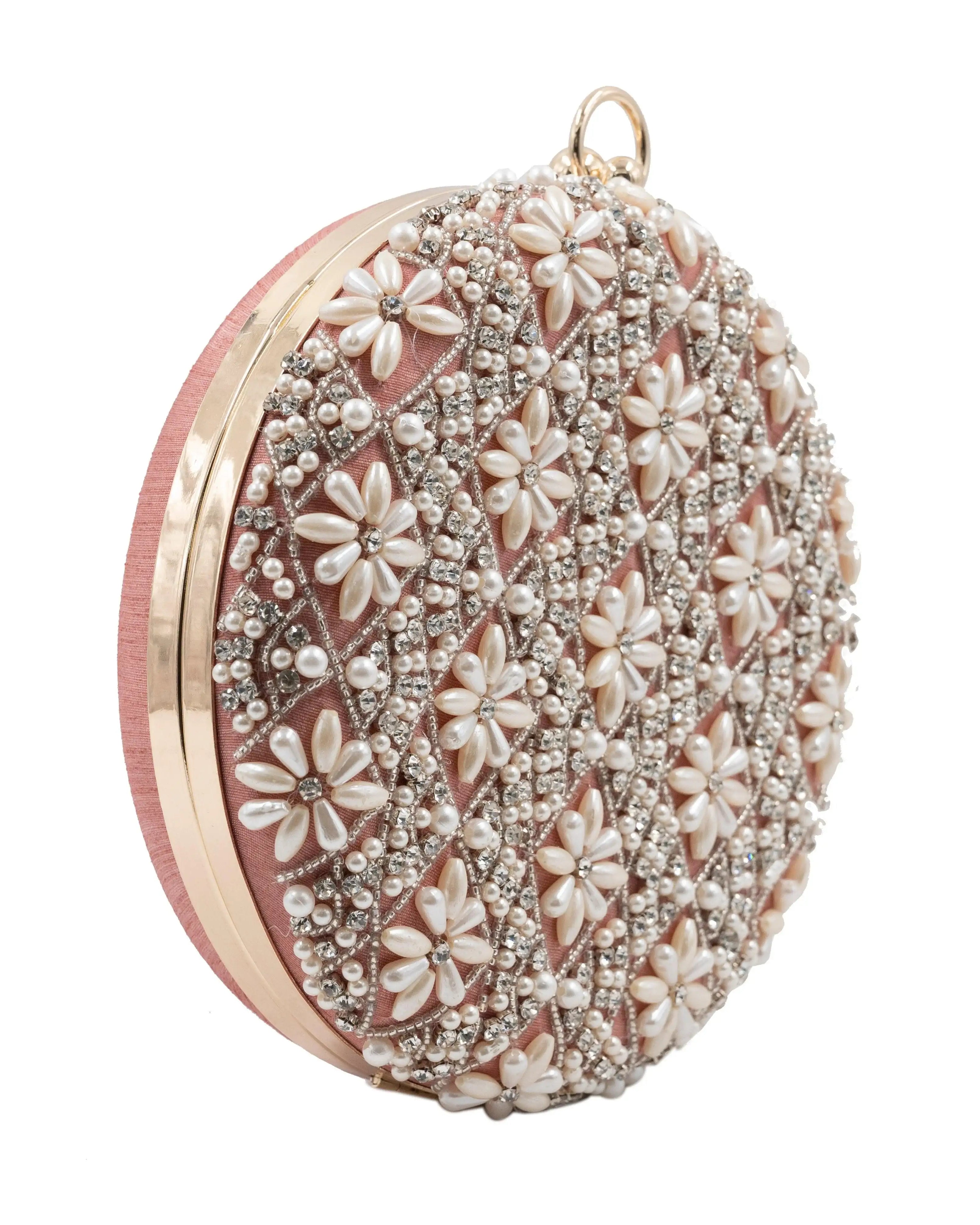 Sugarcrush Peach Pearl embroidered Clutch - SUGARCRUSH