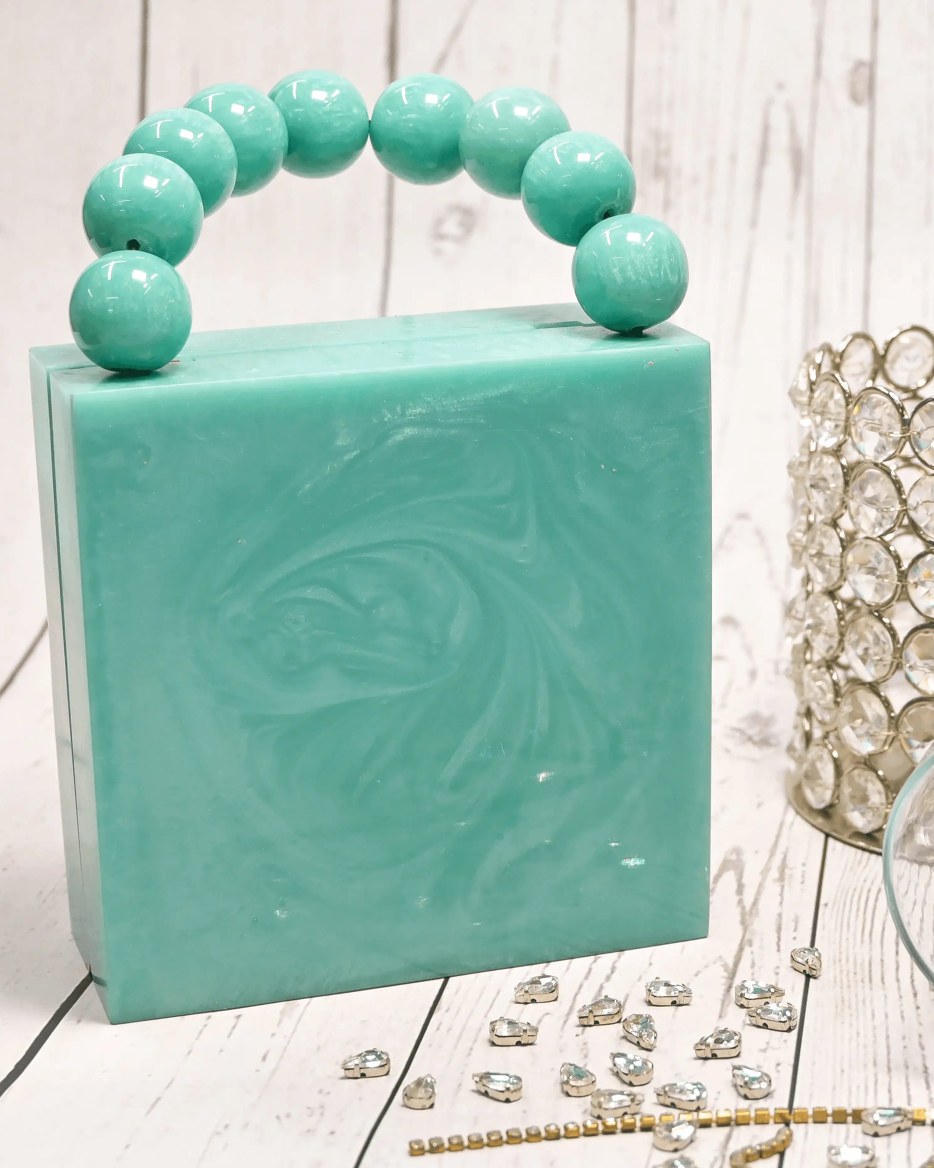 Sugarcrush sea Green luxury Mini embellished clutch with pearl handle - SUGARCRUSH