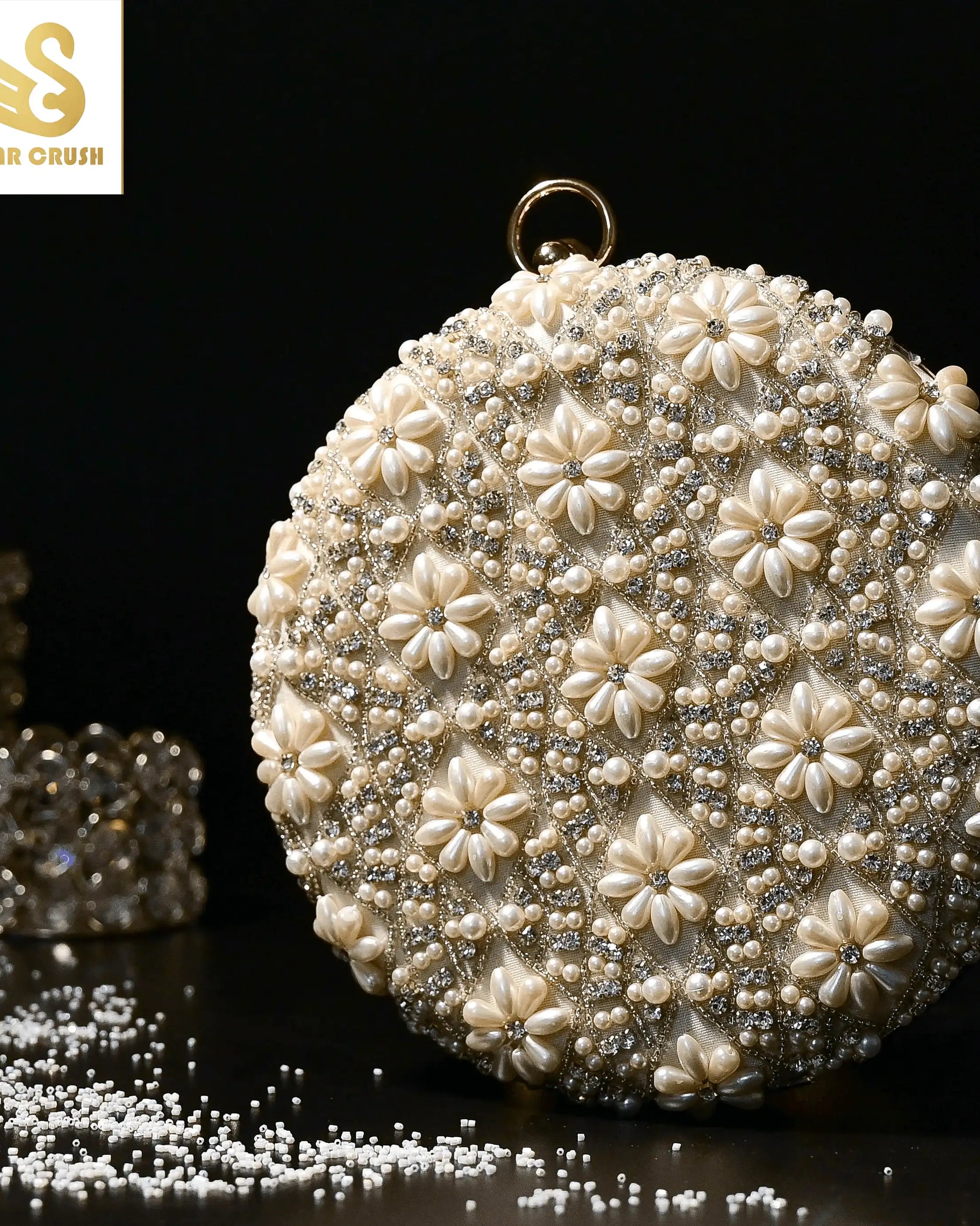 Sugarcrush White Pearl embroidered Clutch - SUGARCRUSH