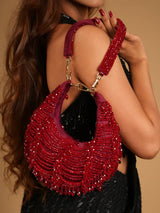 Empress Maroon Embellished Hobo Bag