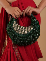 Emerald Pink Embellished Crystal Hobo Bag