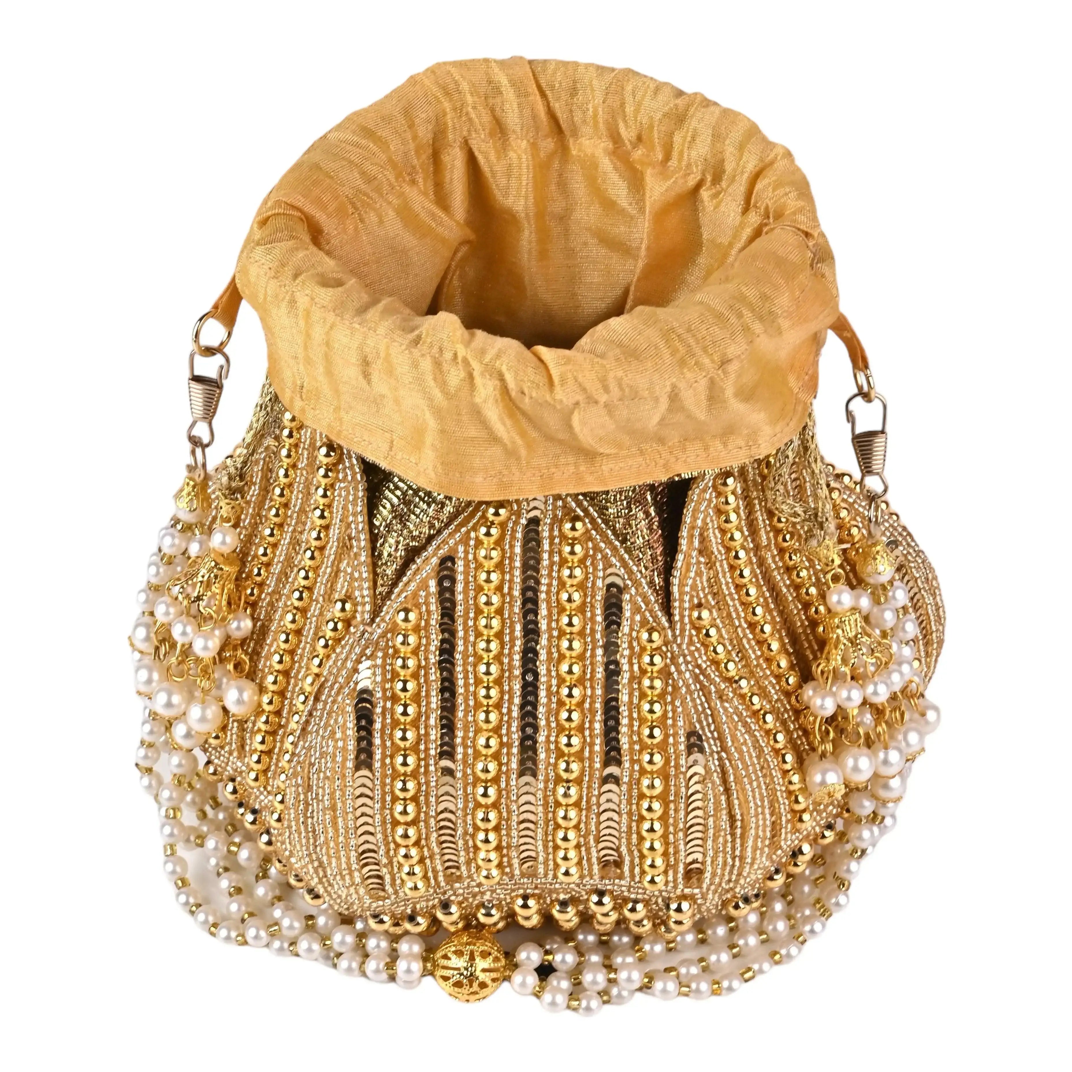 Ria Embroidered Mini Lotus Potli - SUGARCRUSH