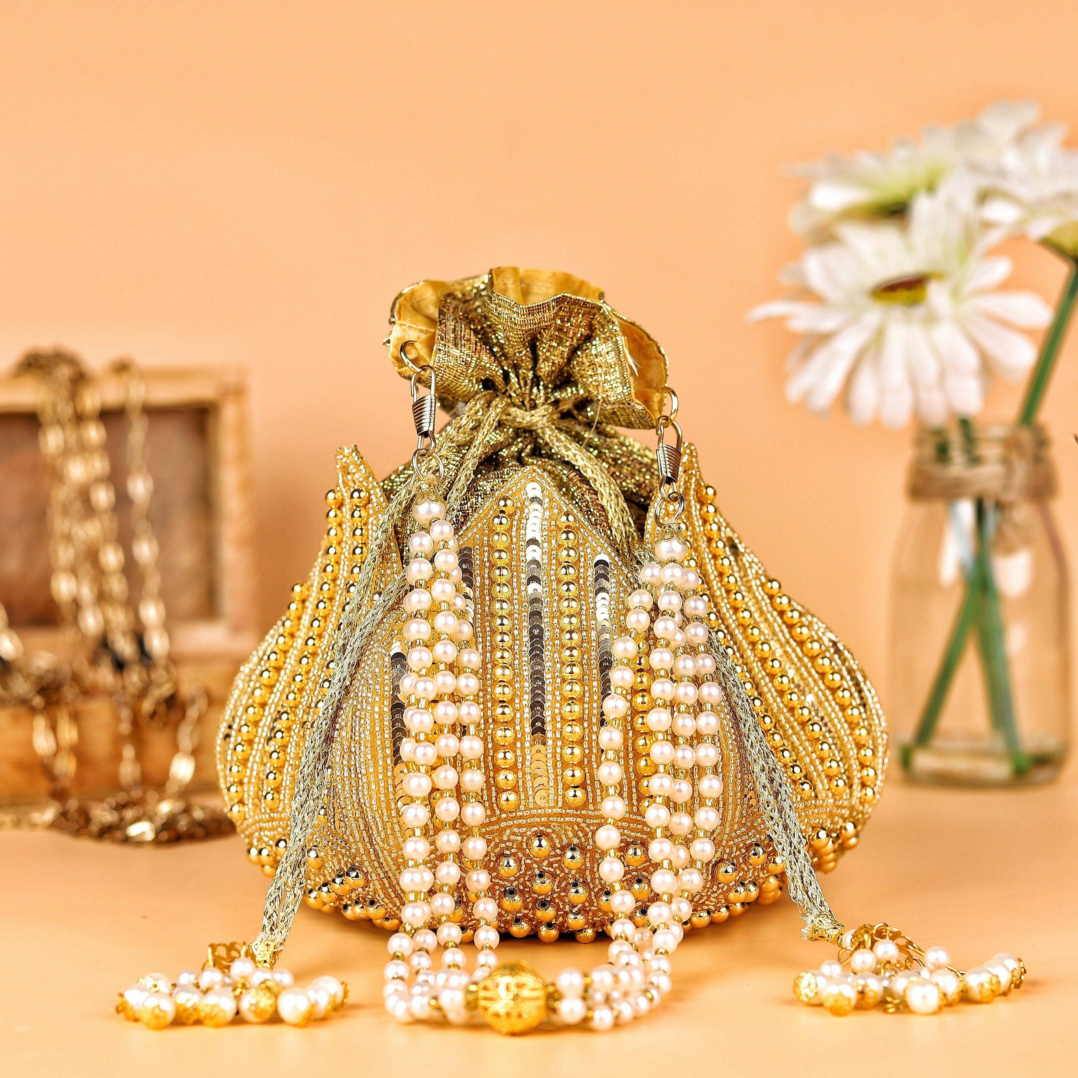 Ria Embroidered Mini Lotus Potli - SUGARCRUSH