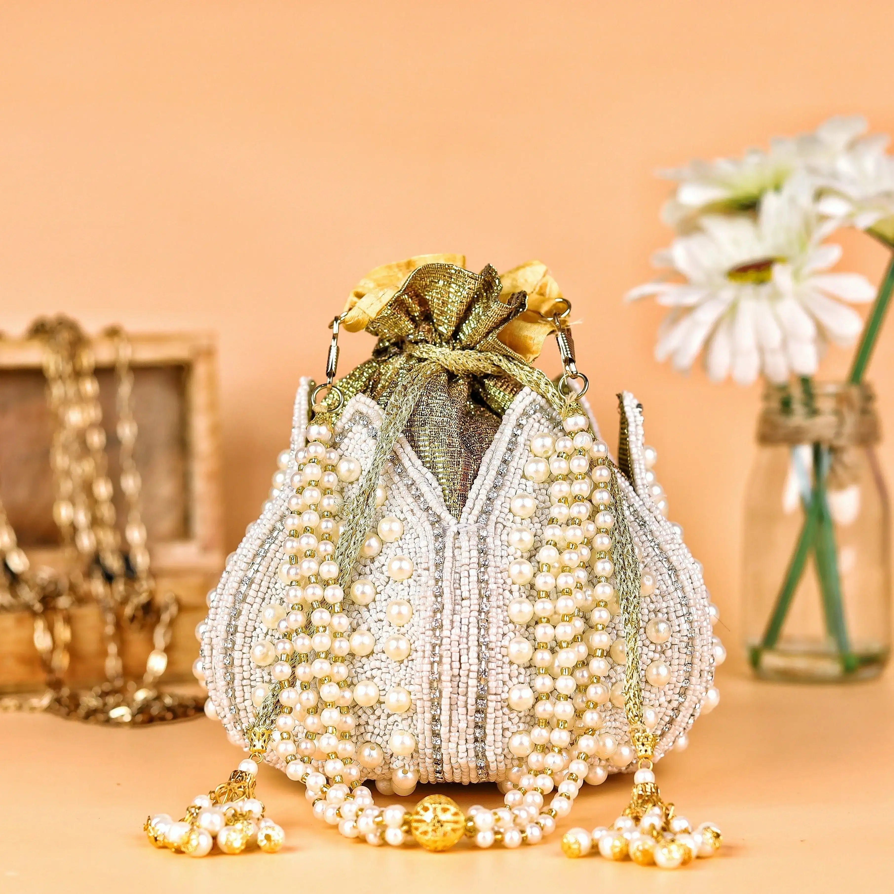 Diya Embroidered Mini Lotus Potli - SUGARCRUSH