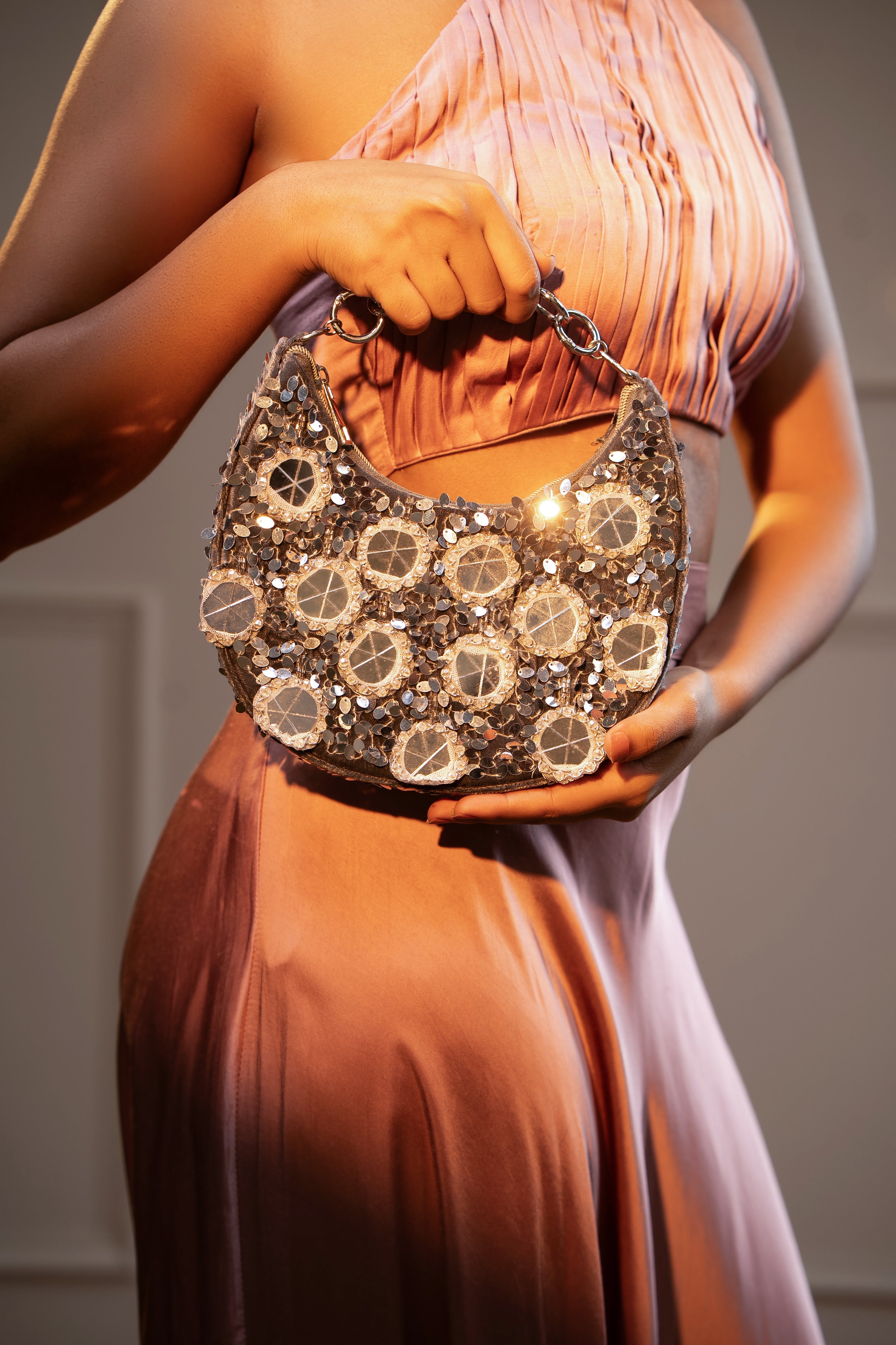 Luna Mirror Silver Sequin Moon Bag