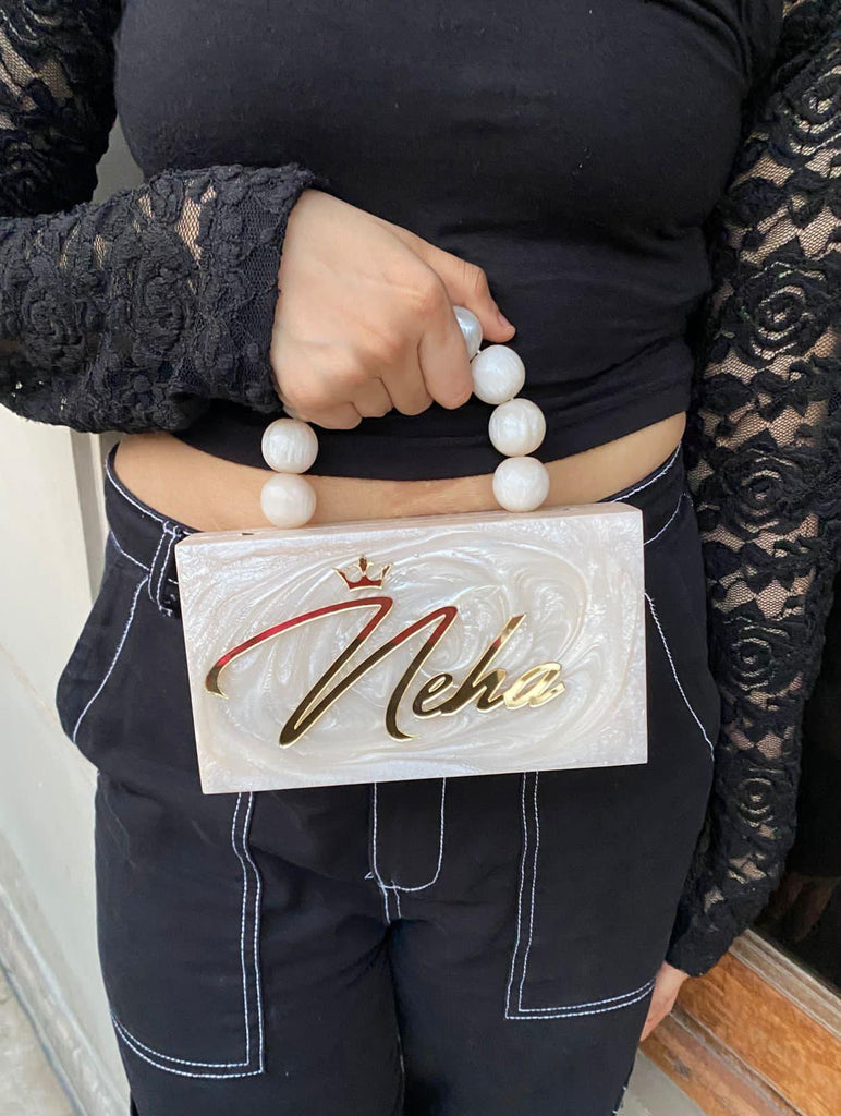 Customised Party Resin Name Clutch With Pearl Handle - SUGARCRUSH
