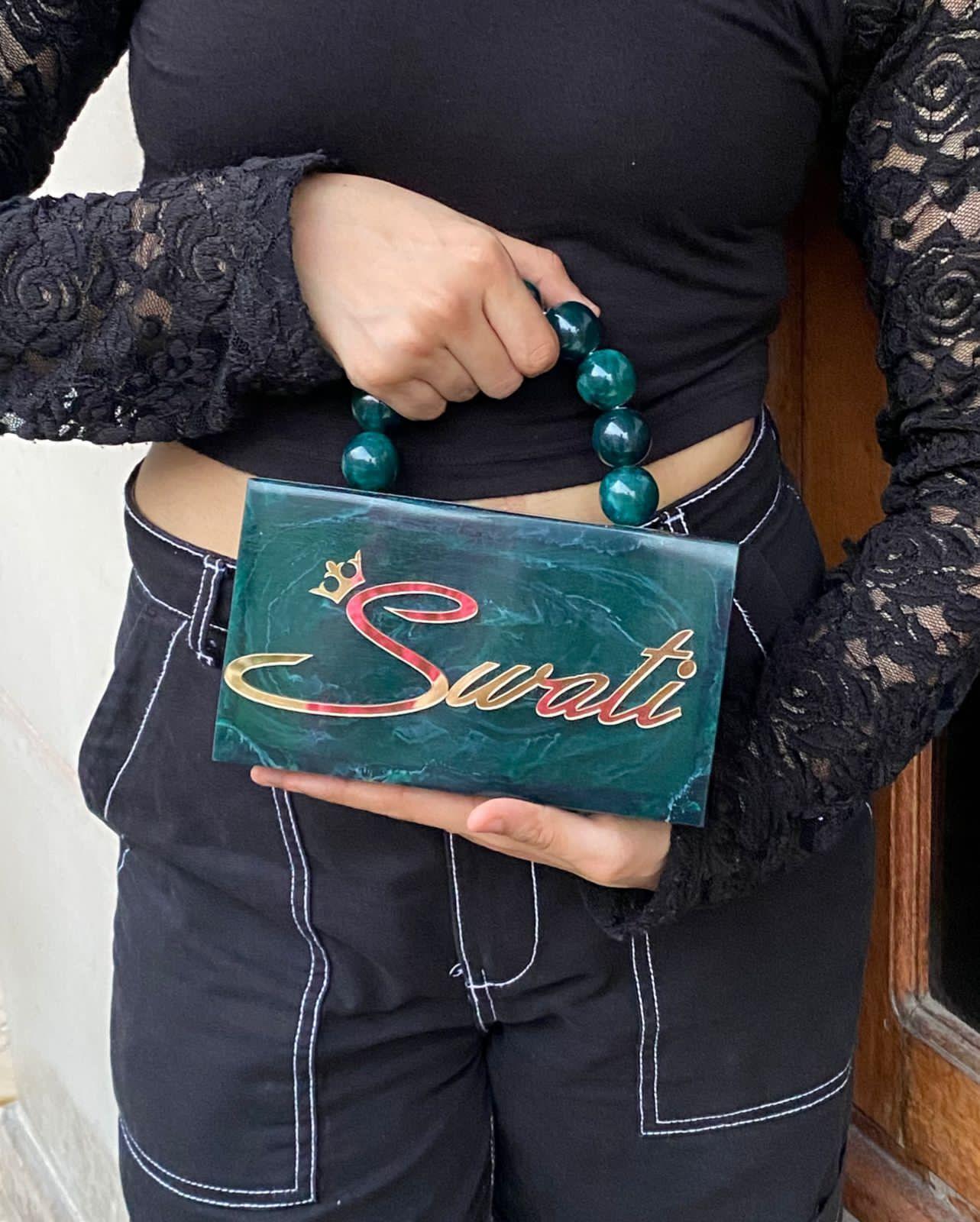 Customised Party Resin Name Clutch With Pearl Handle - SUGARCRUSH