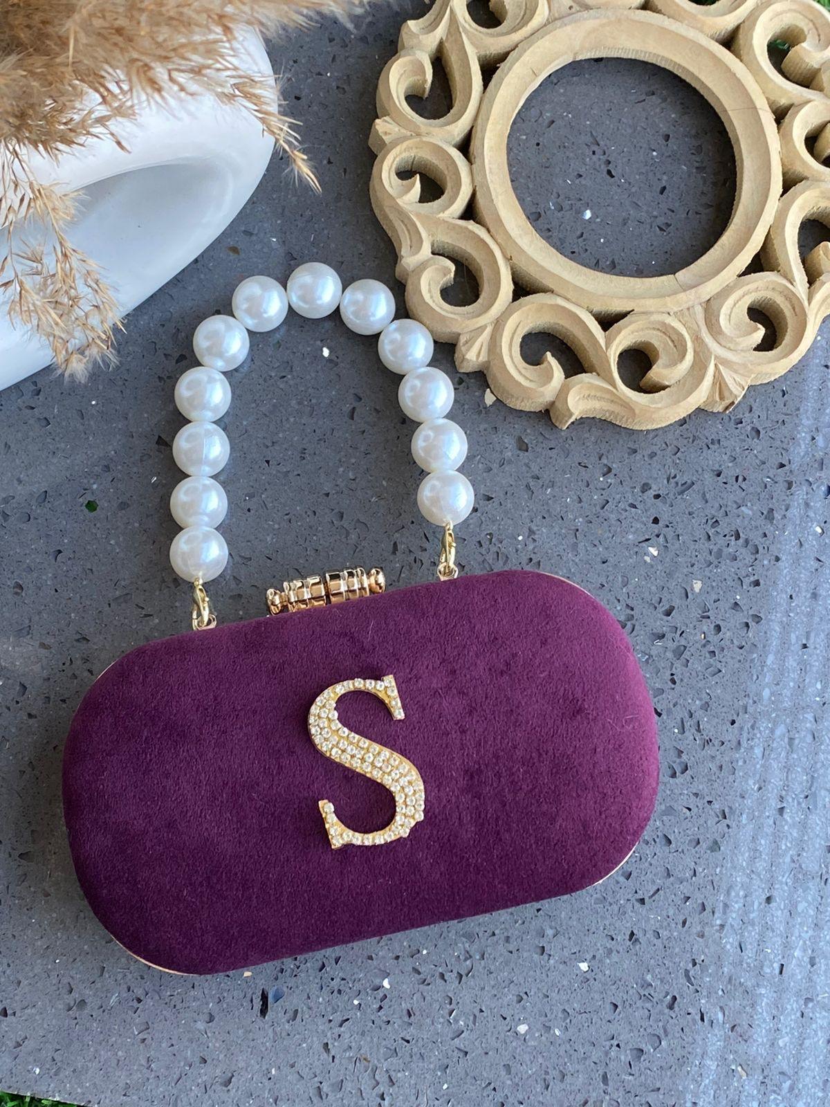 Customised Velvet Diamond studdded Initial Name clutch - SUGARCRUSH