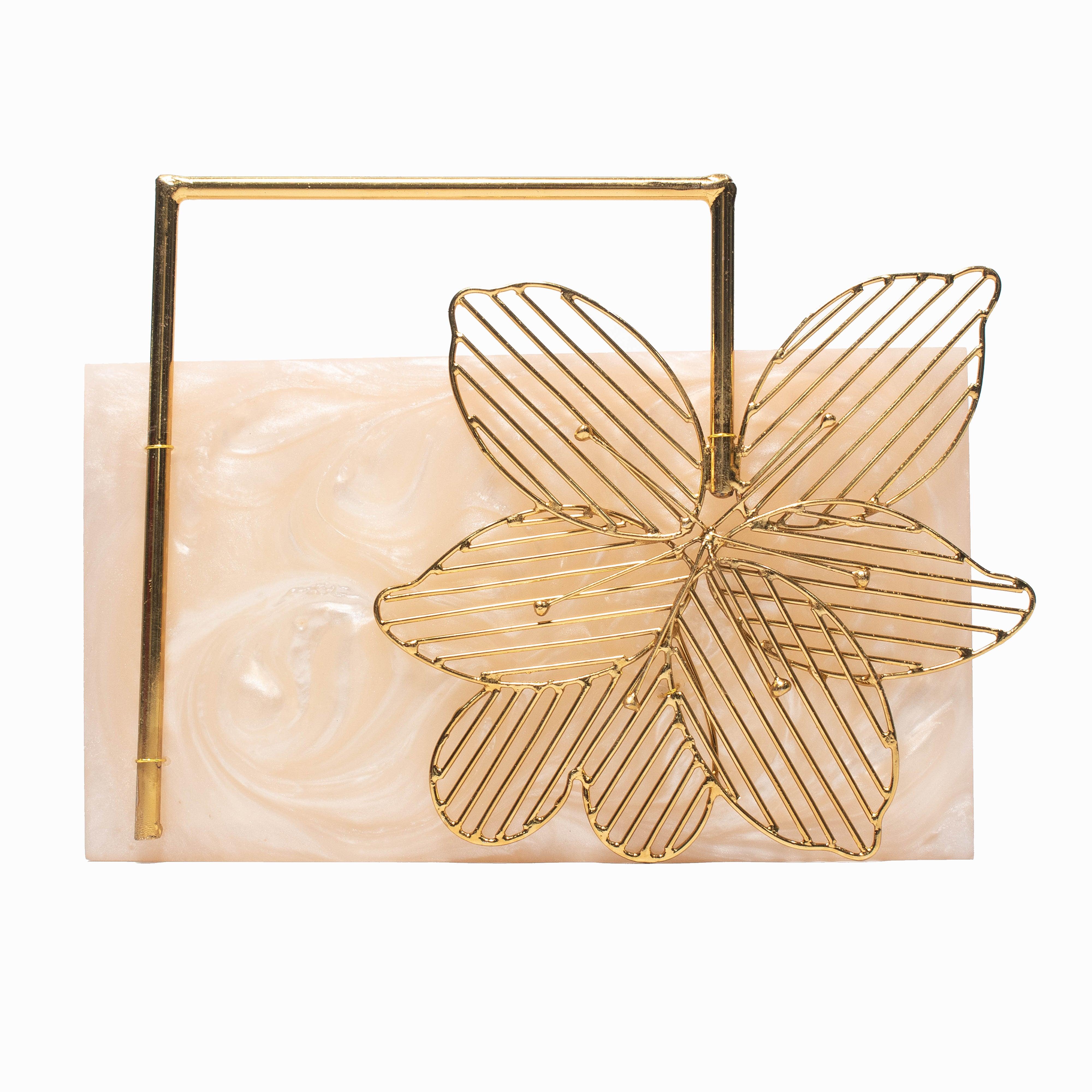 Sugarcrush beige luxury Bridal embellished clutch with handle - SUGARCRUSH