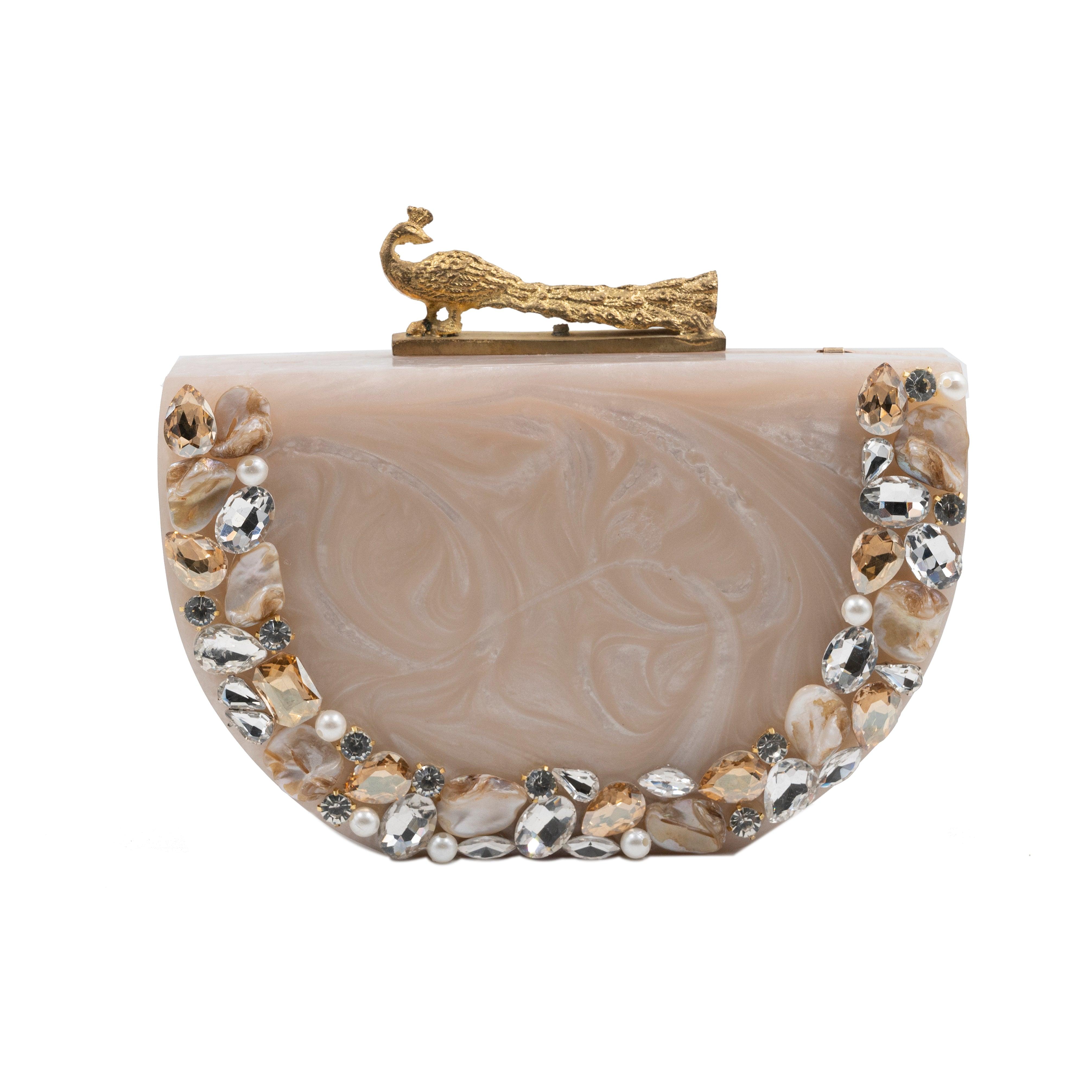 Sugarcrush beige luxury embellished clutch - SUGARCRUSH