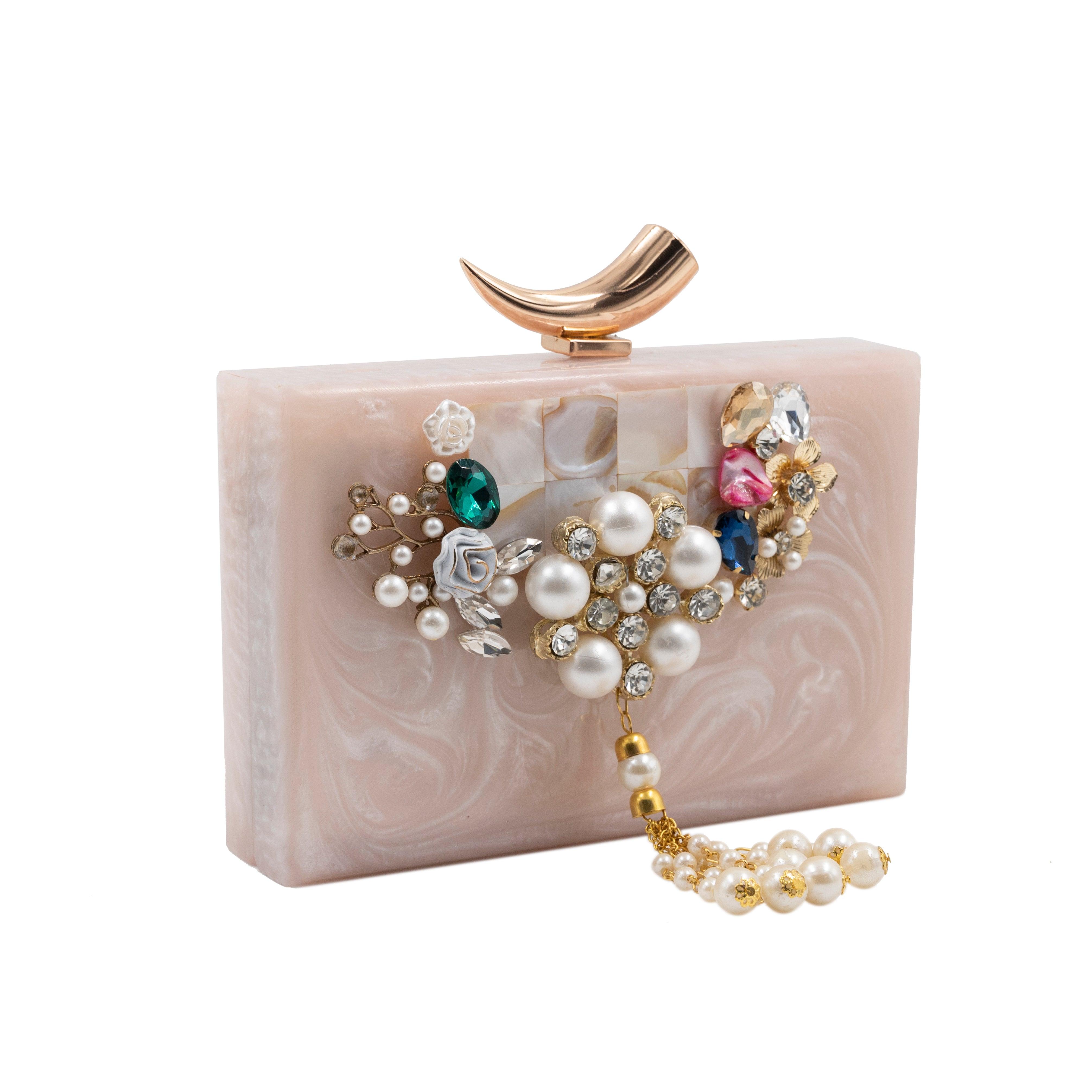 Sugarcrush beige luxury embellished clutch - SUGARCRUSH