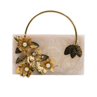 Sugarcrush beige luxury embellished clutch with pearl handle - SUGARCRUSH