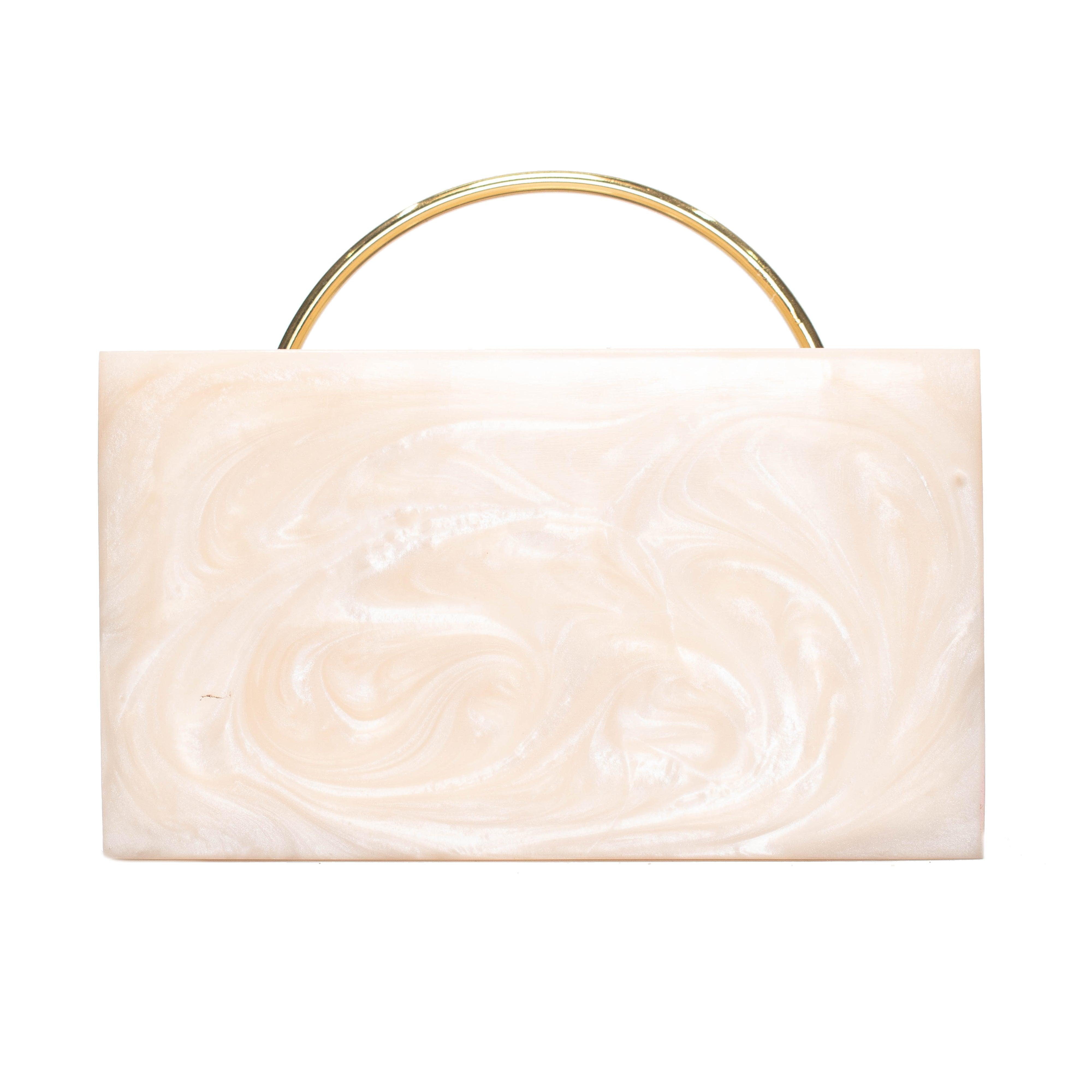 Sugarcrush beige luxury embellished clutch with pearl handle - SUGARCRUSH