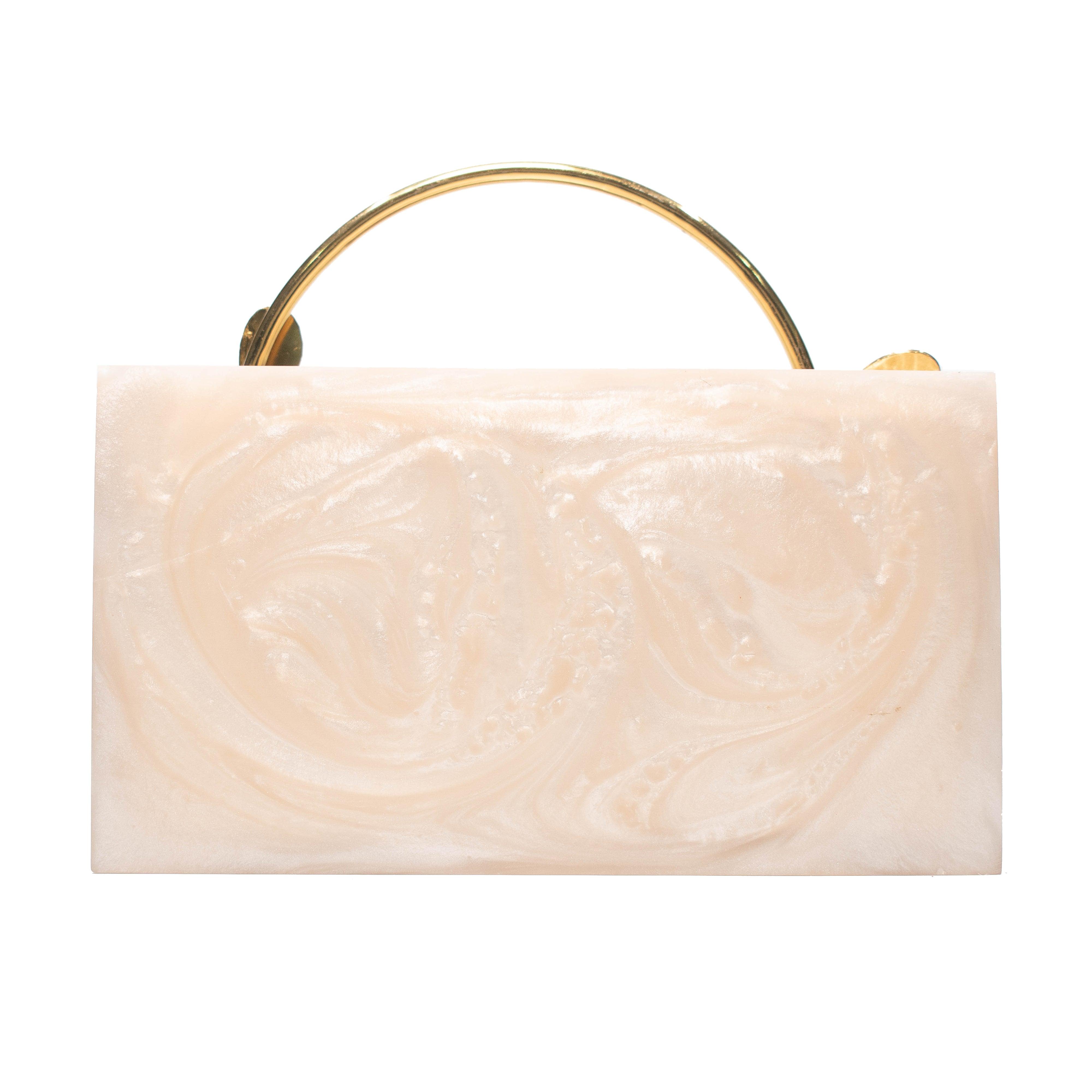 Sugarcrush beige luxury embellished clutch with pearl handle - SUGARCRUSH