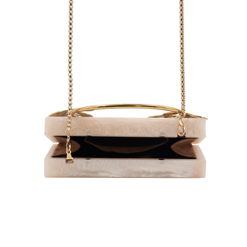 Sugarcrush beige luxury embellished clutch with pearl handle - SUGARCRUSH