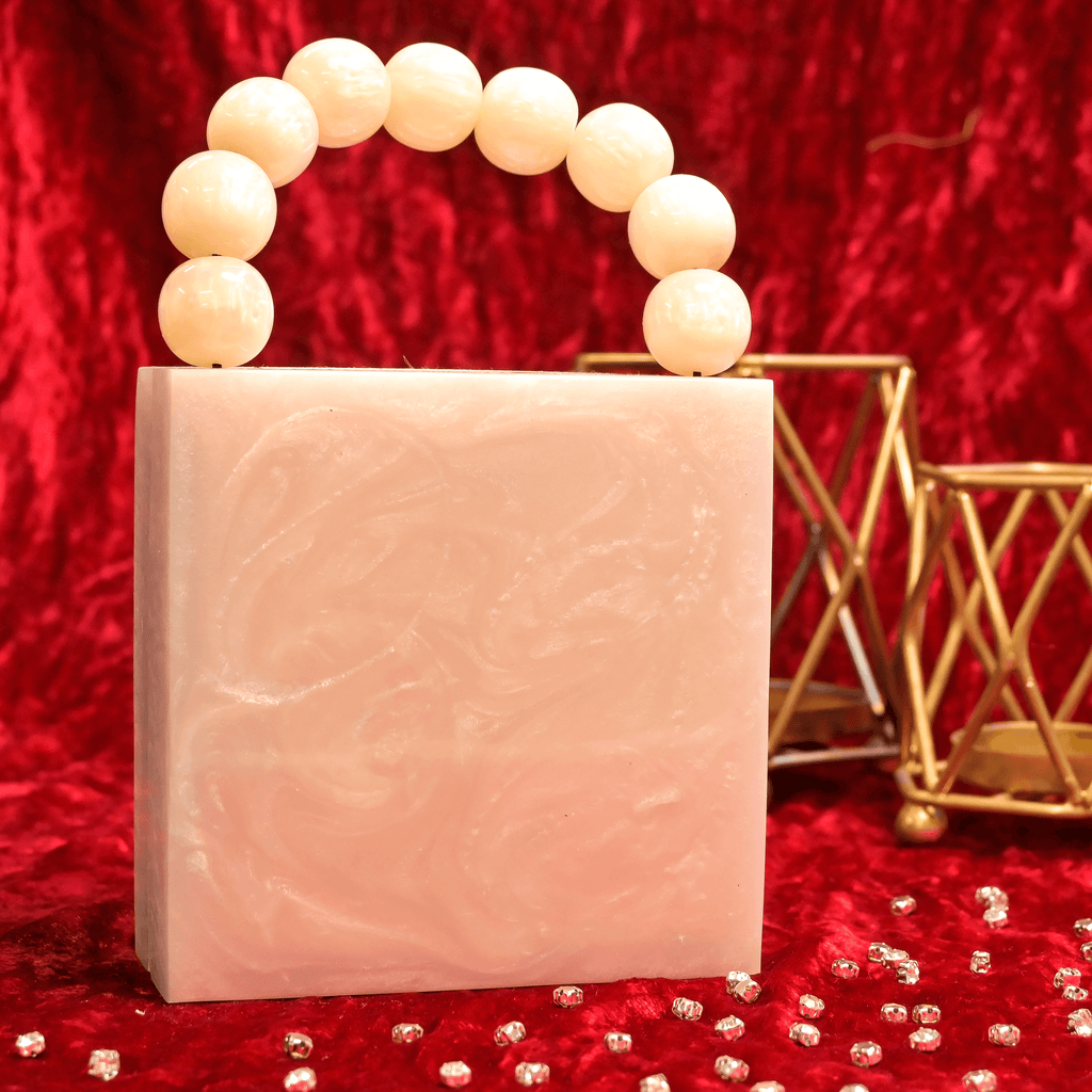 Sugarcrush Beige luxury Mini embellished clutch with pearl handle - SUGARCRUSH