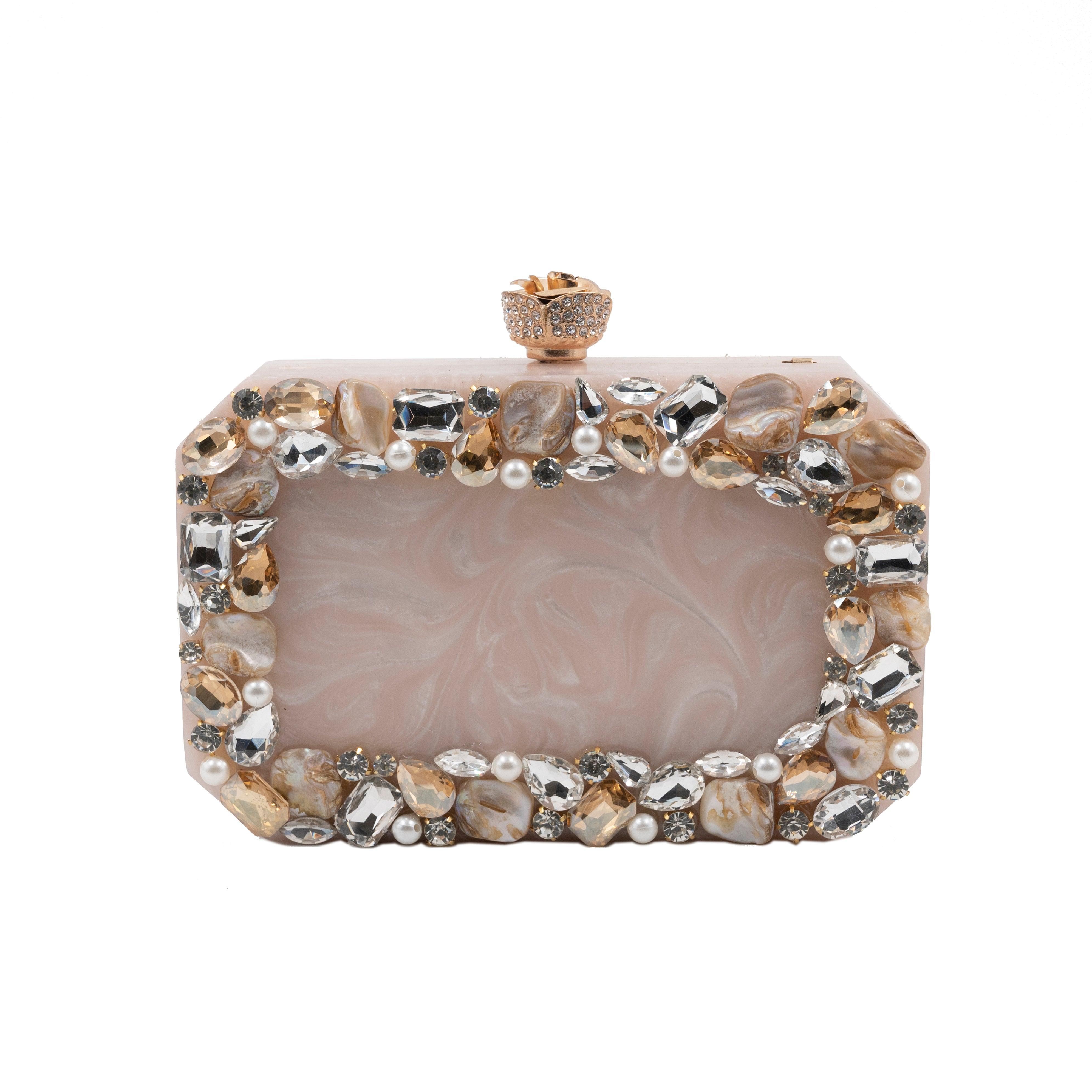 Sugarcrush beige luxury Resin Bridal embellished clutch - SUGARCRUSH