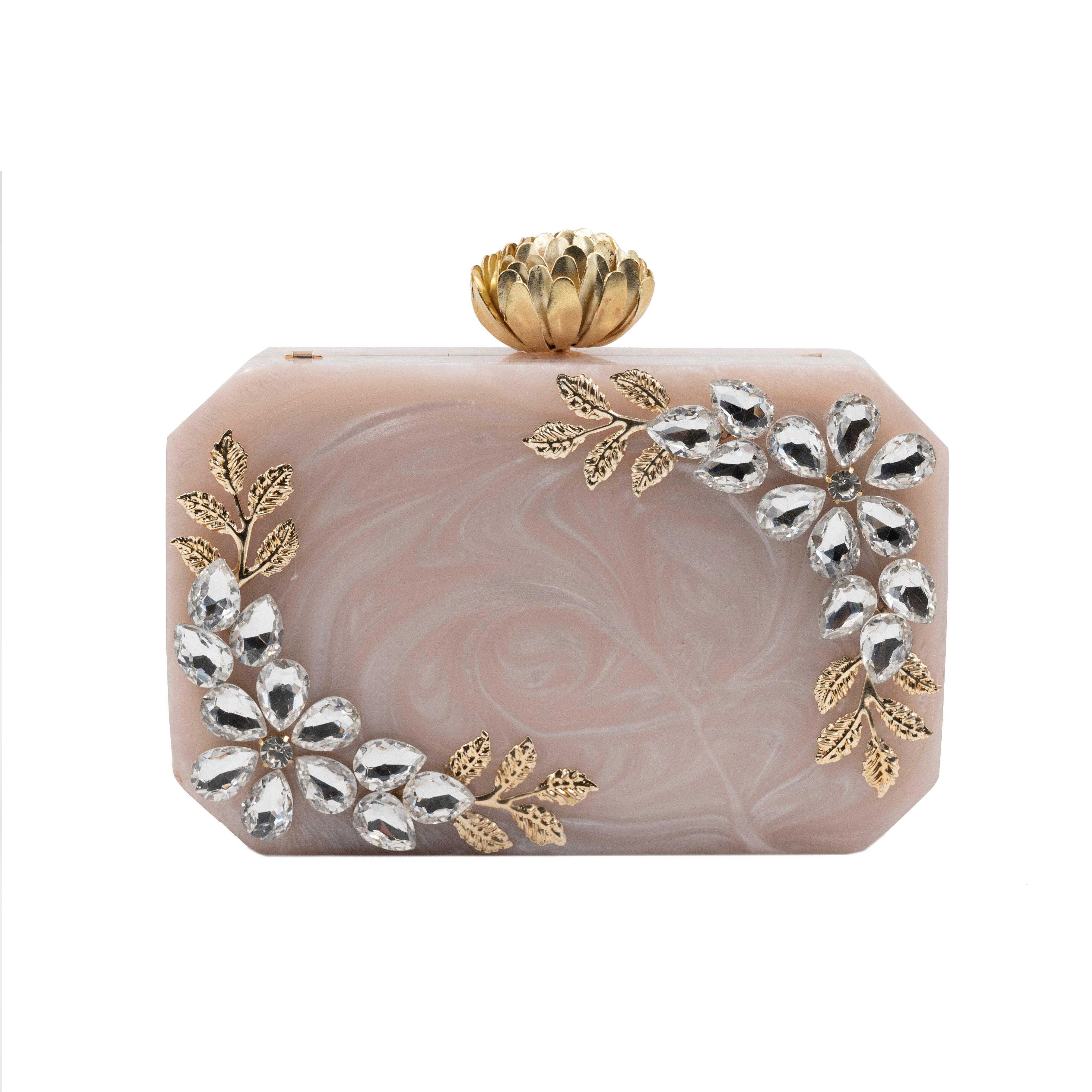 Sugarcrush beige luxury Resin Bridal embellished clutch - SUGARCRUSH